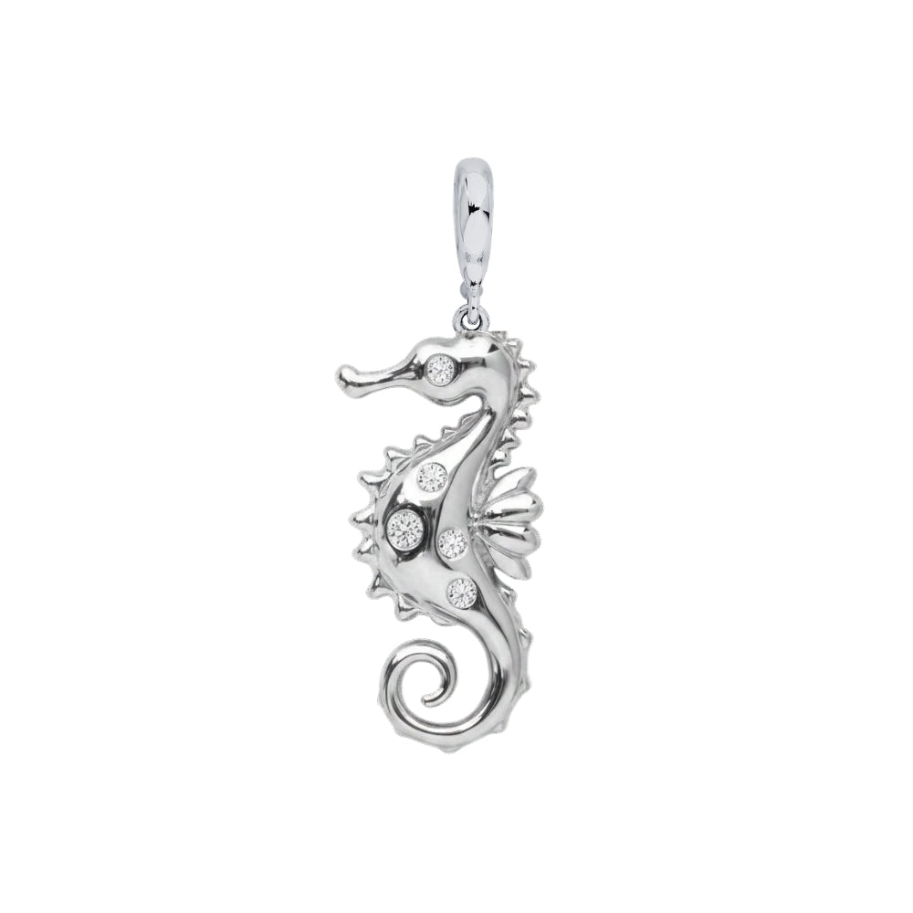 Sterling Silver Seahorse Necklace with Diamonds - Connector Loop