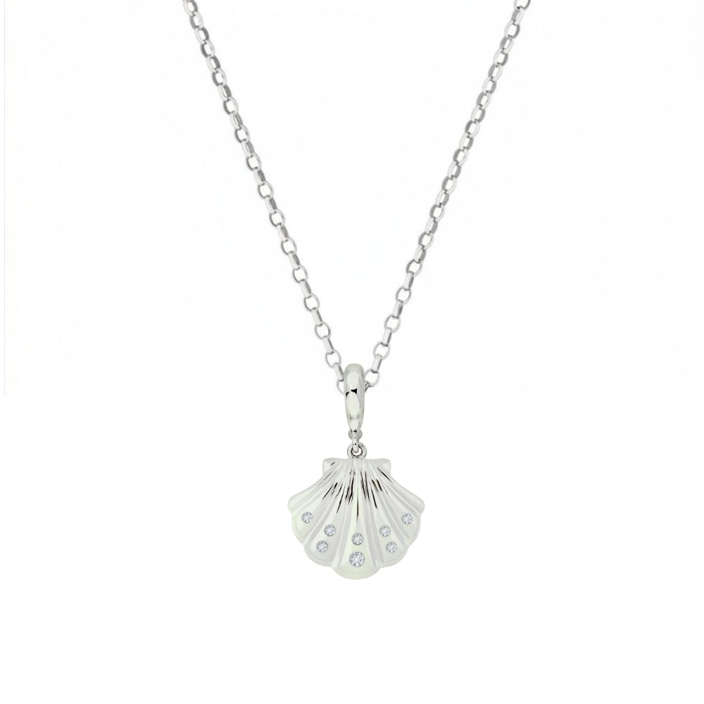 Sterling Silver Shell Necklace With Diamonds - Connector Loop (Small/Large)