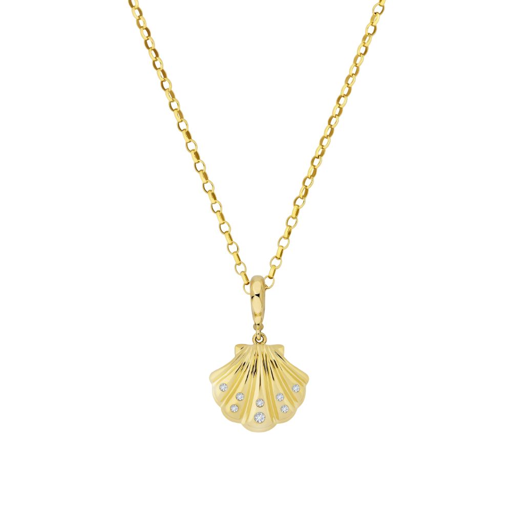9ct Yellow Gold Shell Necklace With Diamonds - Connector Loop (Small/Large)