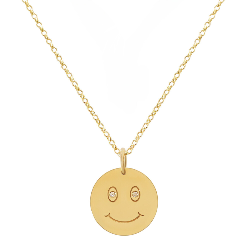 9ct Yellow Gold Smiley Pendant with Diamonds Small/Medium