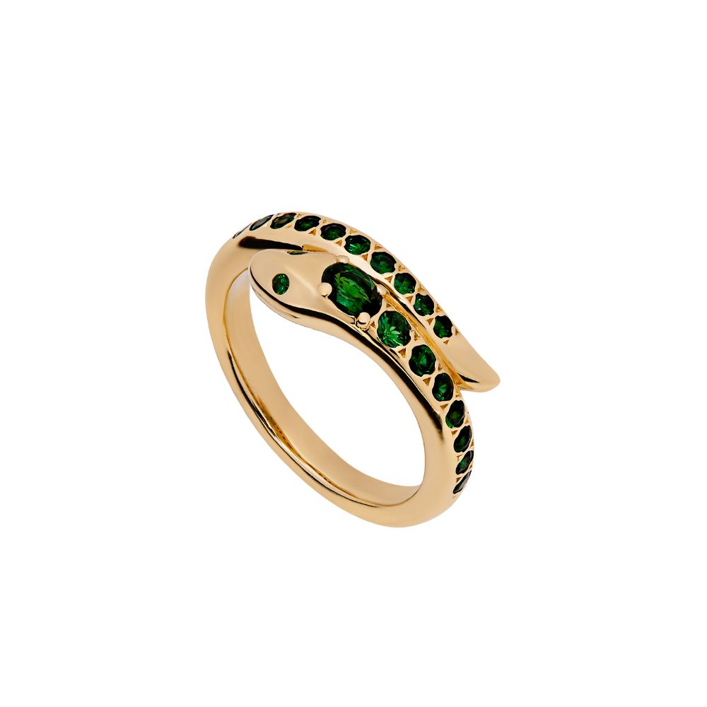 9ct Yellow Gold Snake Ring with Tsavorite