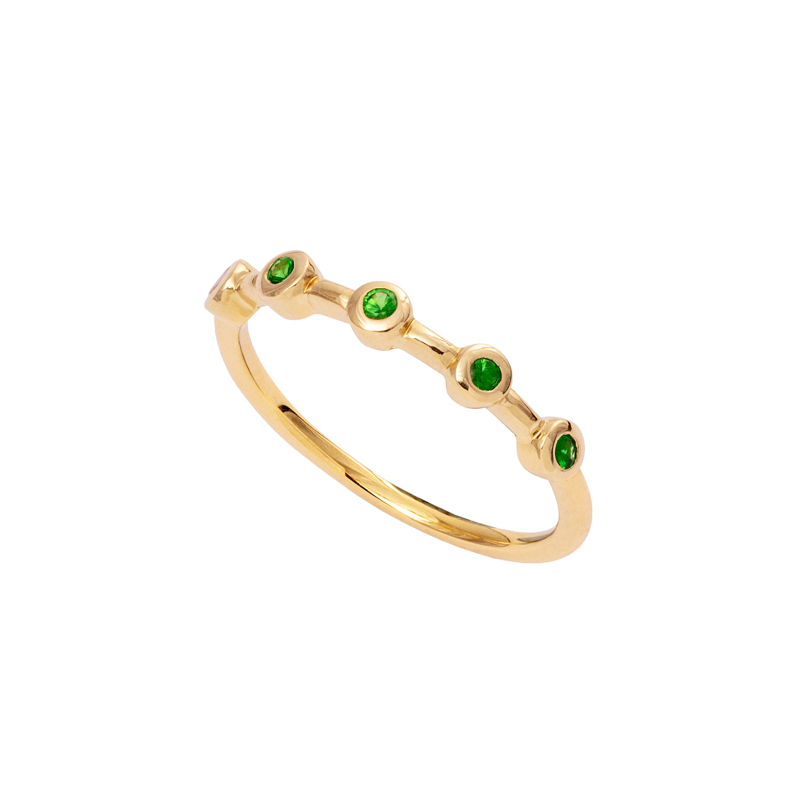 9ct Yellow Gold Stacking Ring with Round Tsavorite