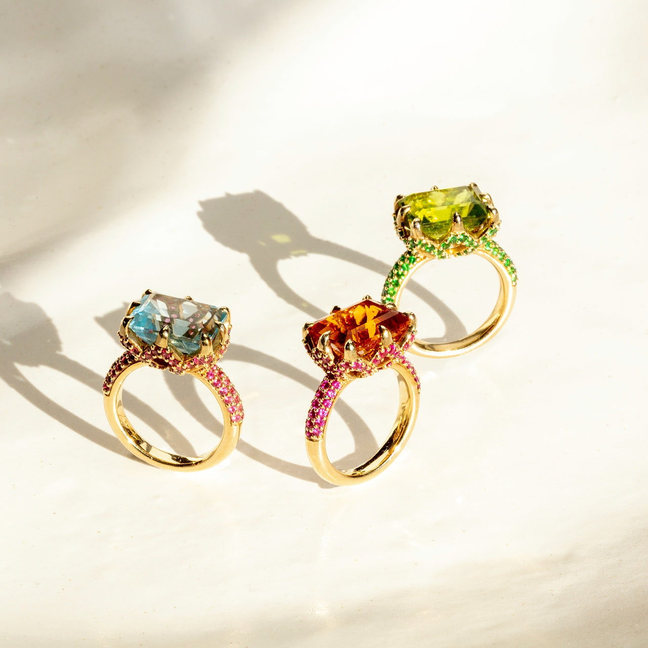 9ct Yellow Gold Claw-Set Madeira Citrine and Pavé-Set Ruby Cocktail Ring