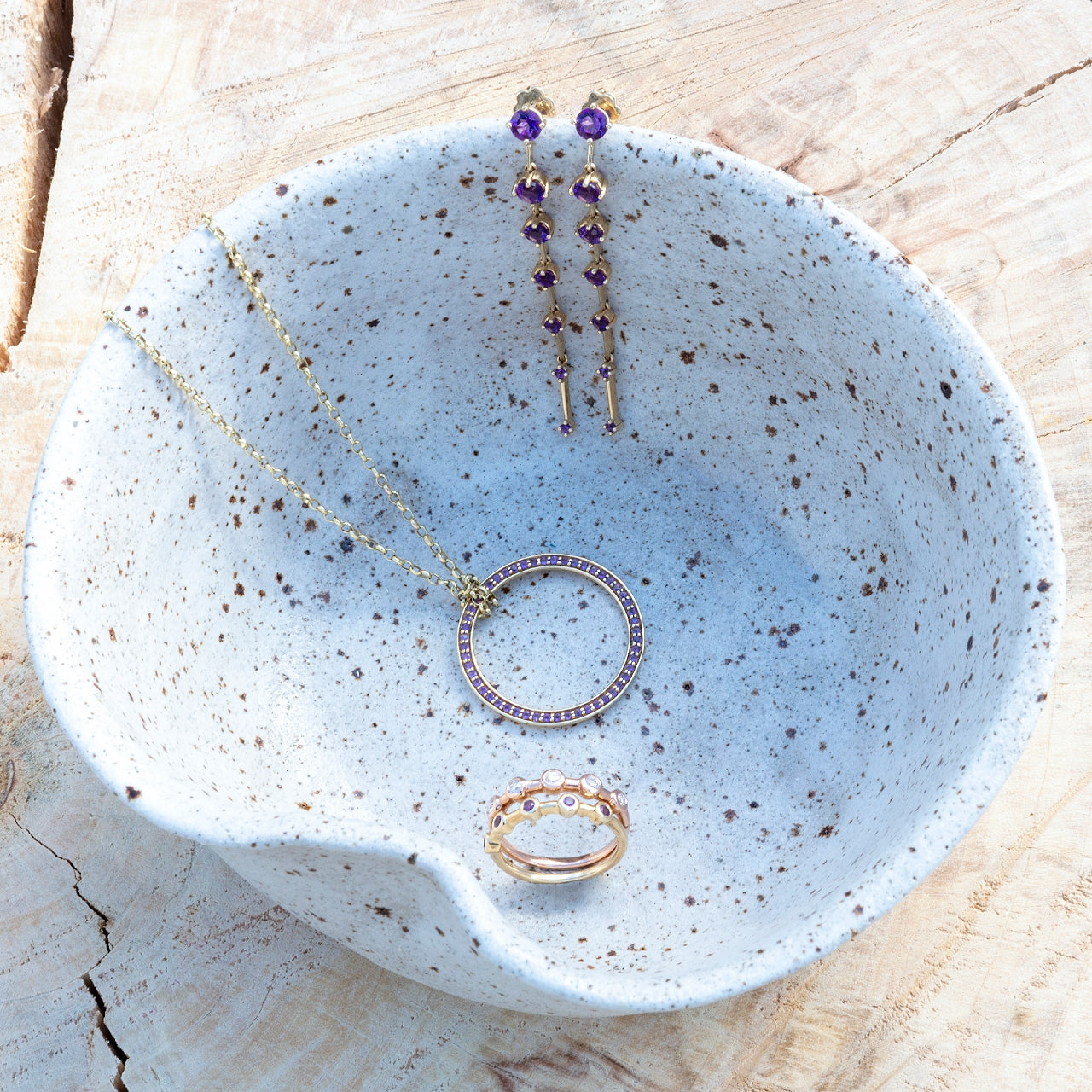 Yellow Gold Circle of Life Necklace with Amethyst