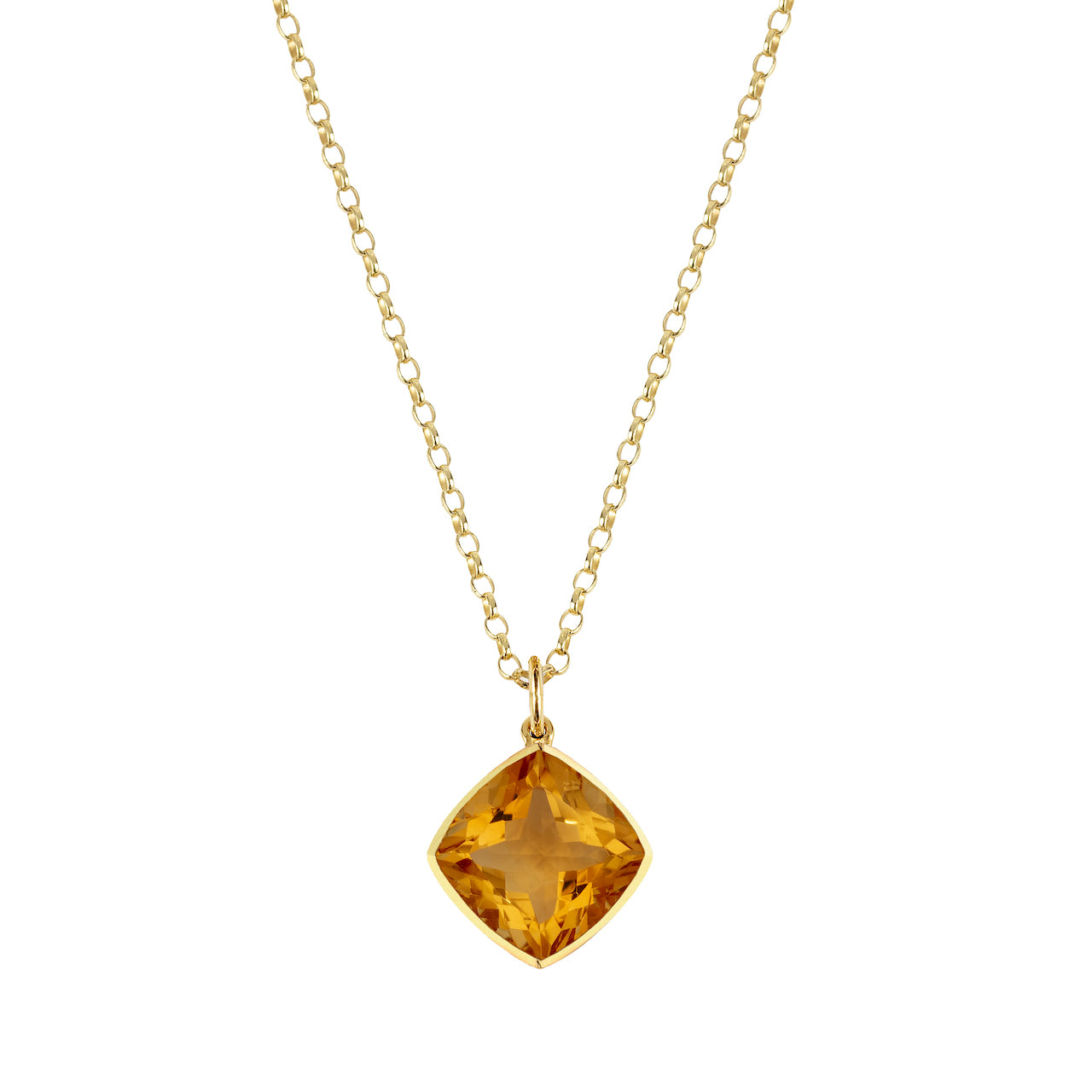 9ct Yellow Gold Rub-Over Set Cushion Citrine Pendant