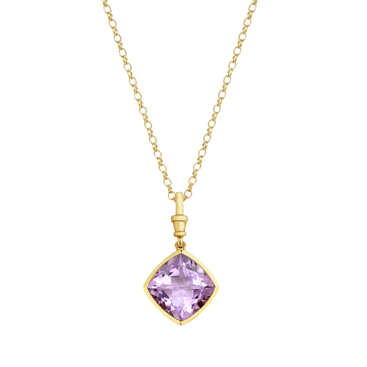 9ct Yellow Gold Single-Stone Pink Amethyst Necklace