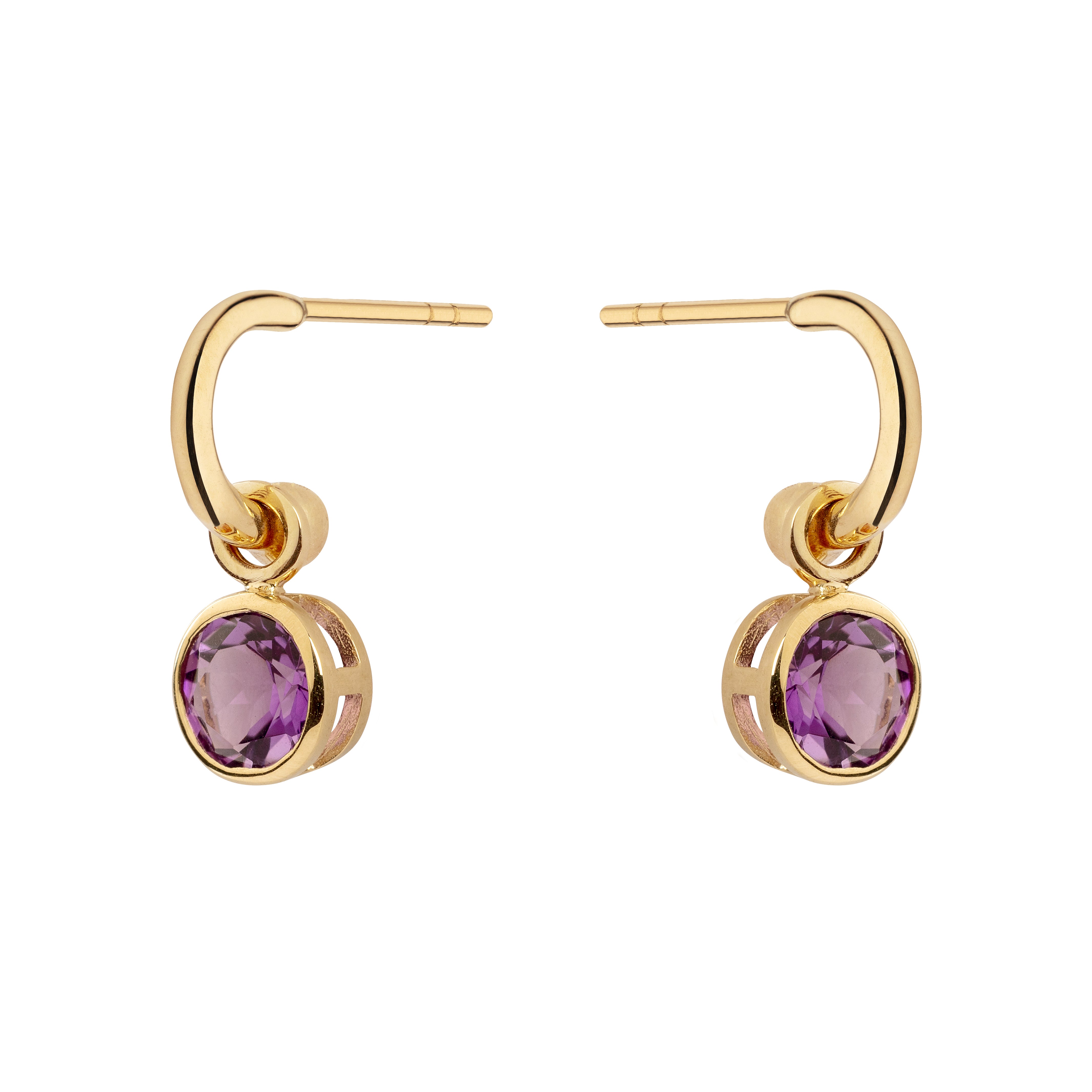 9ct Yellow Gold Hoop Earrings with Detachable Amethyst Rounds