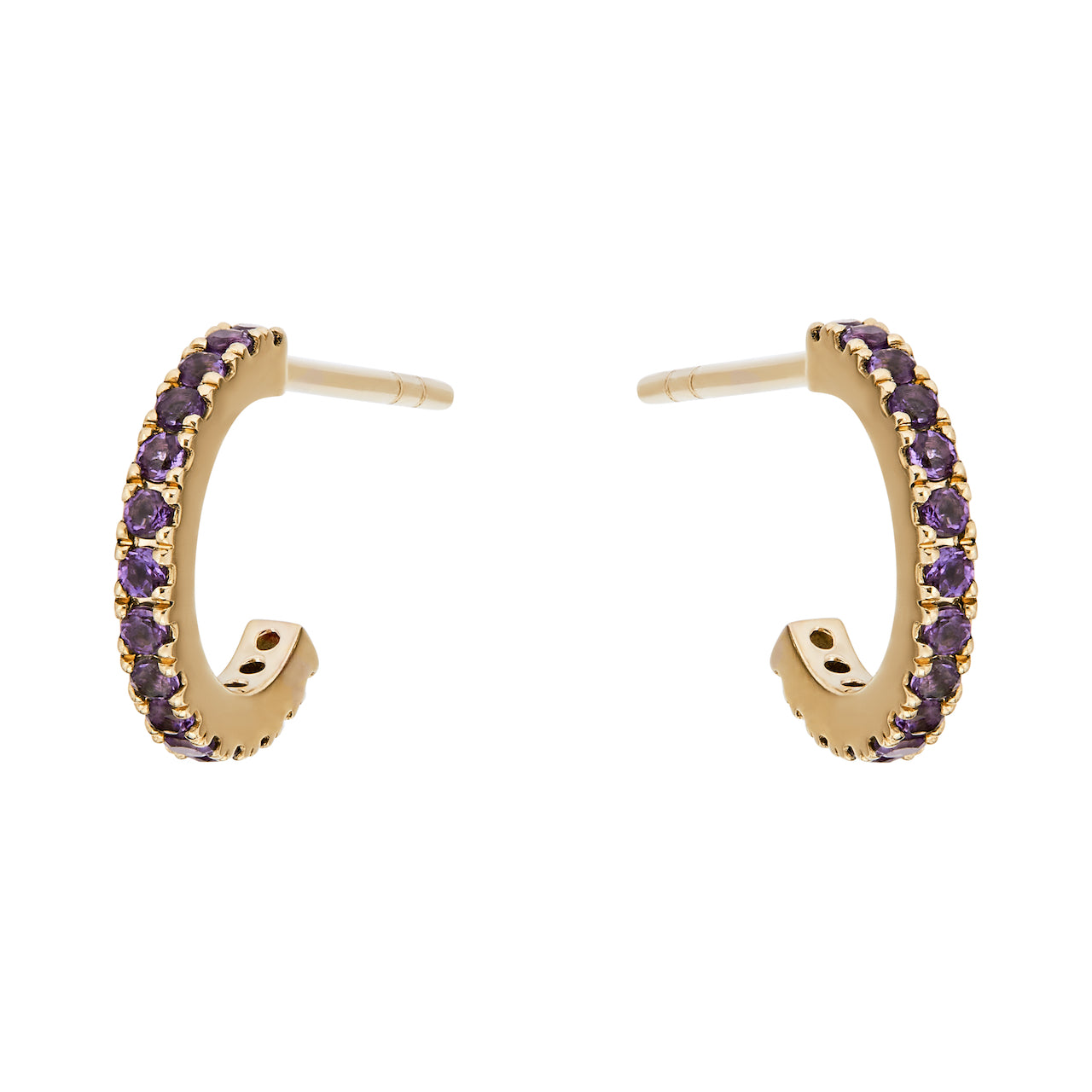 9ct Yellow Gold Hoop Earrings Pavé-Set with Amethyst