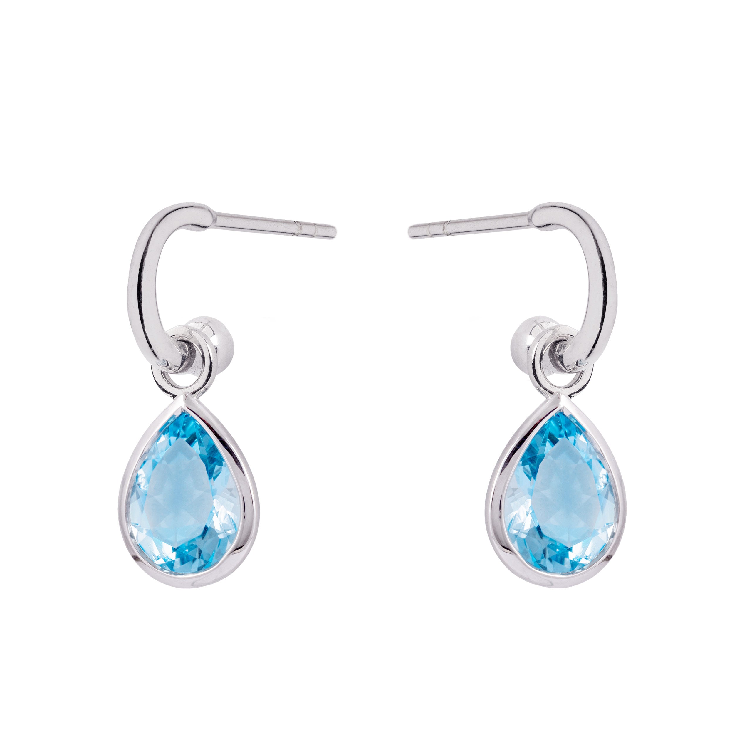 9ct White Gold Earrings with Interchangeable Blue Topaz Pear Drops