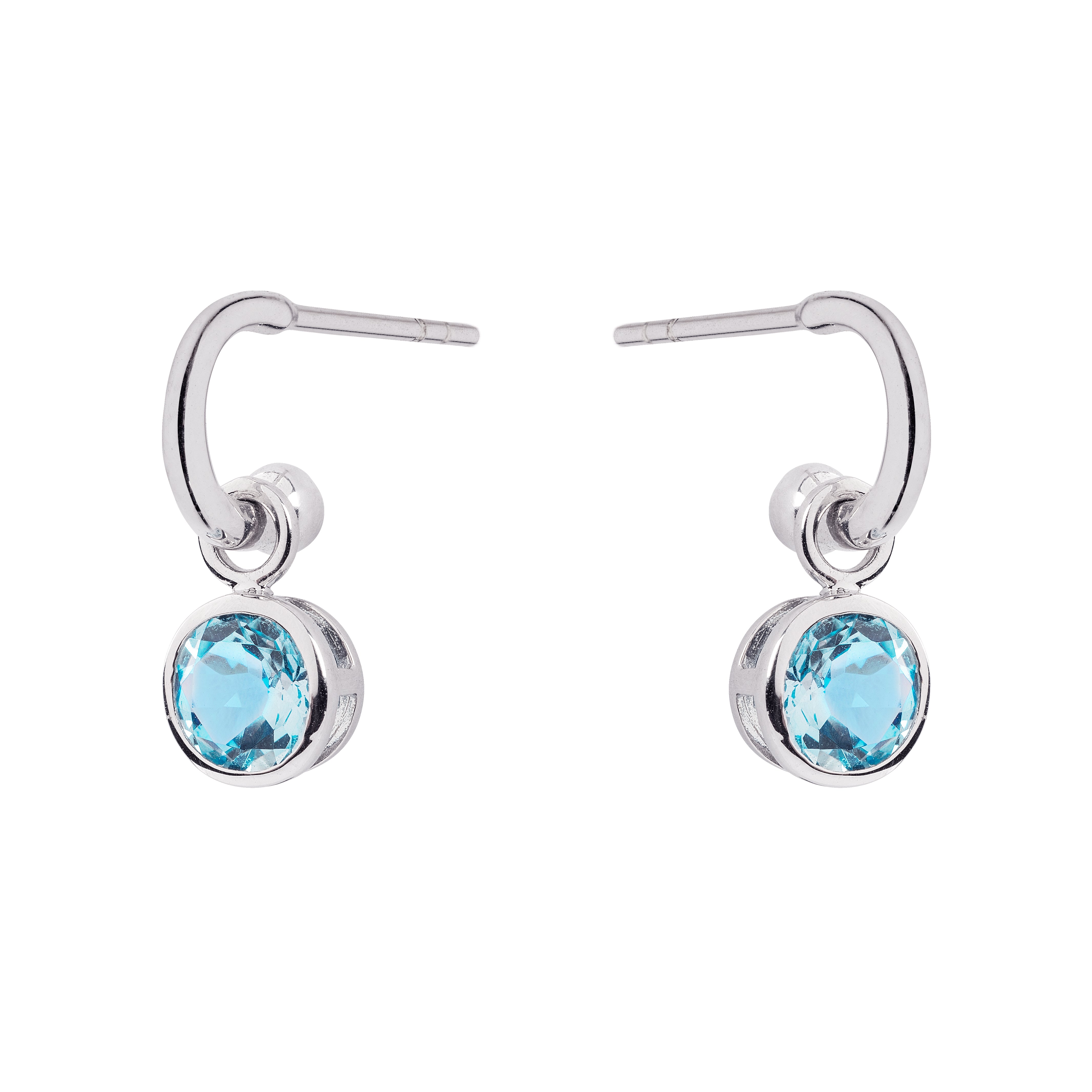 9ct White Gold Hoop Earrings with Detachable Blue Topaz Rounds