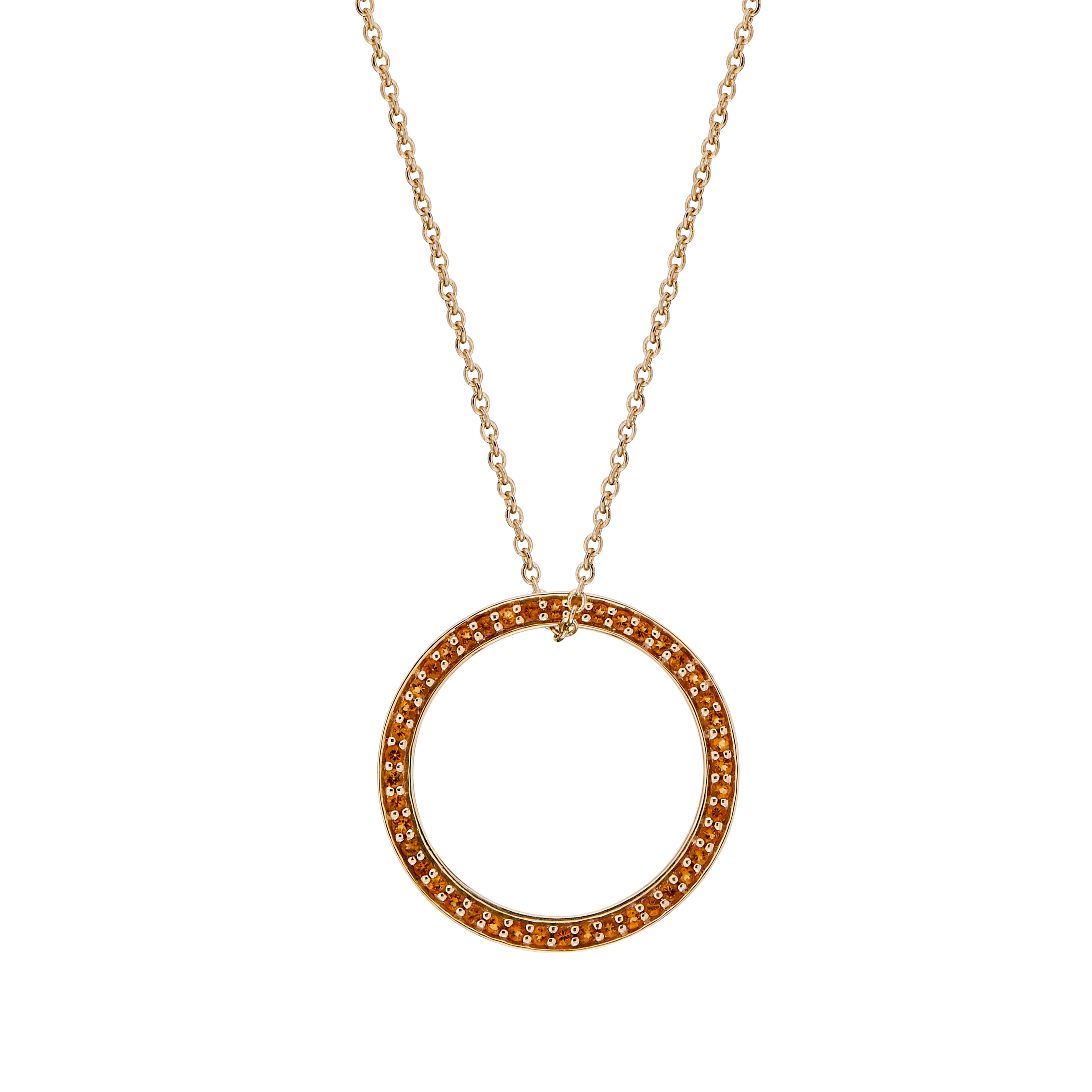 Yellow Gold Circle of Life Pendant Pavé-Set with Orange Citrine