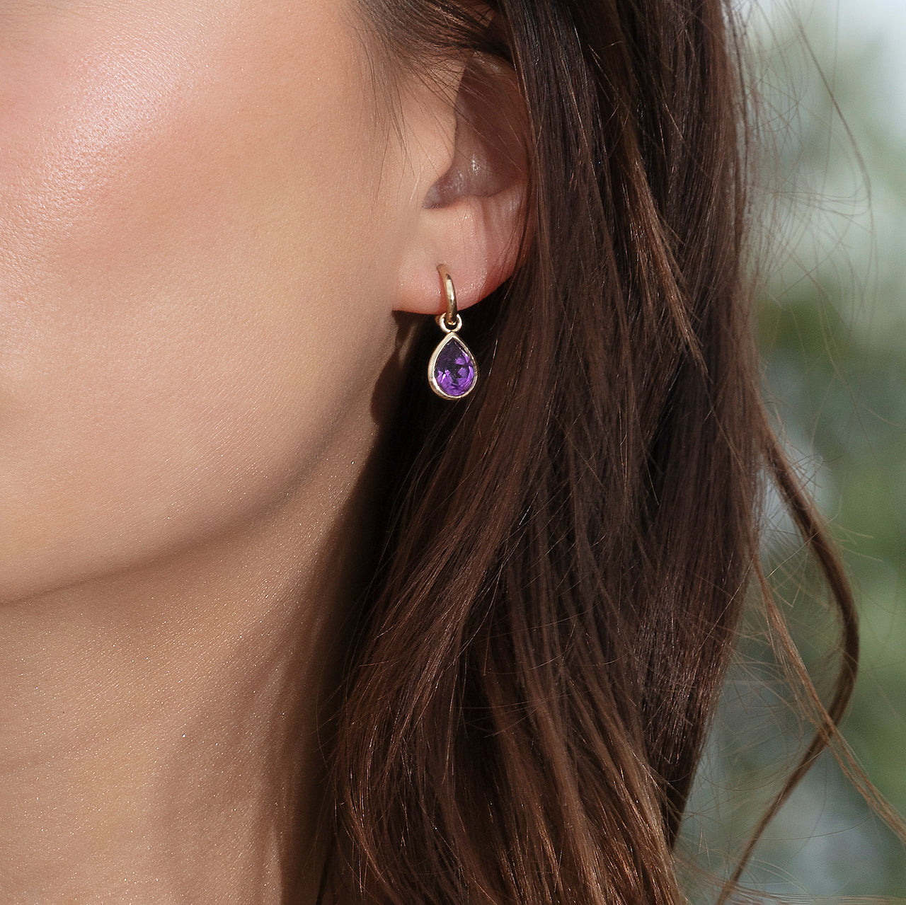 9ct Yellow Gold Hoop Earrings with Detachable Amethyst Pear Drops