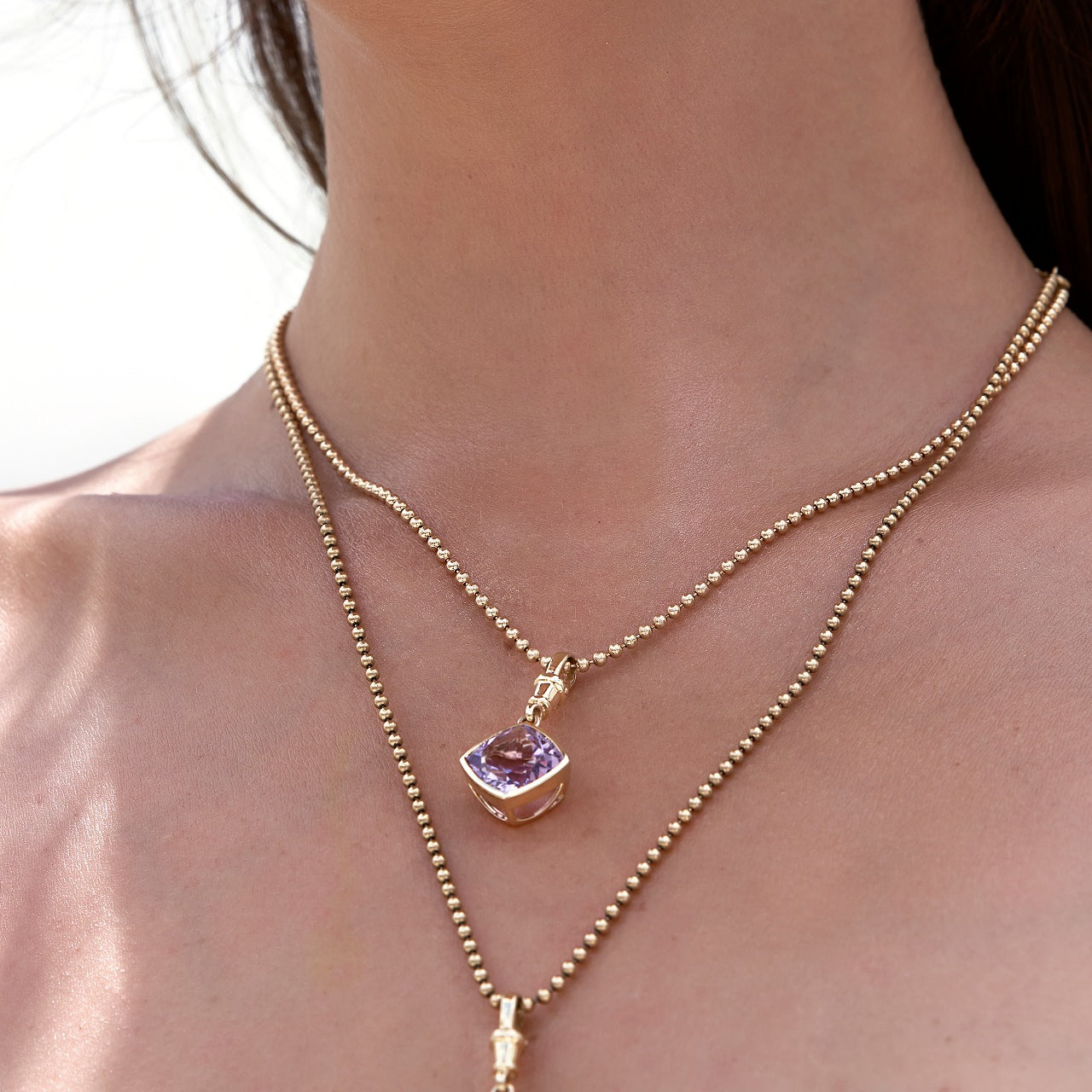 9ct Yellow Gold Single-Stone Pink Amethyst Necklace
