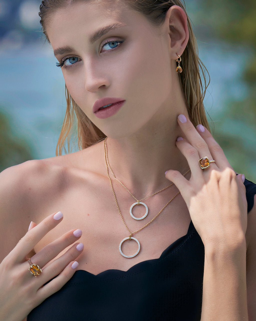 9ct Yellow Gold Earrings with Interchangeable Amethyst Briolette Drops