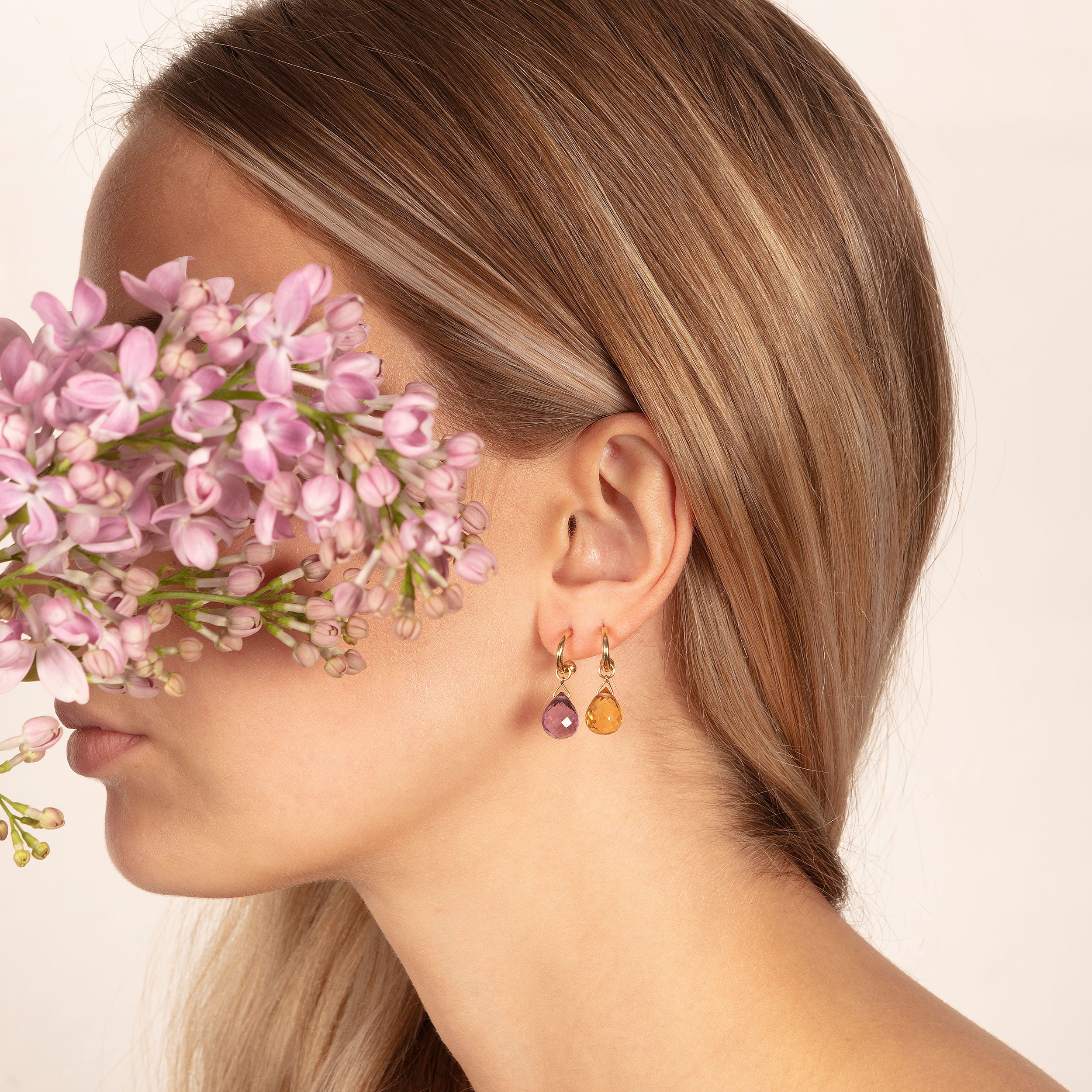 9ct Yellow Gold Earrings with Interchangeable Amethyst Briolette Drops
