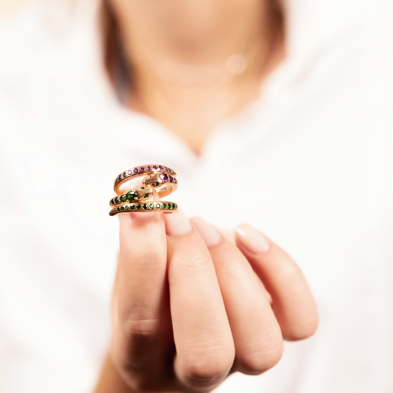 9ct Yellow Gold Snake Ring with Tsavorite