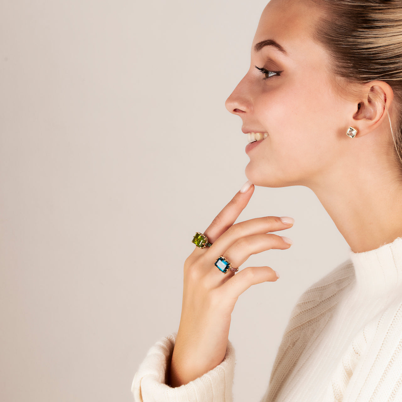9ct Yellow Gold Claw-Set London Blue Topaz and Pavé-Set Pink Tourmaline Cocktail Ring