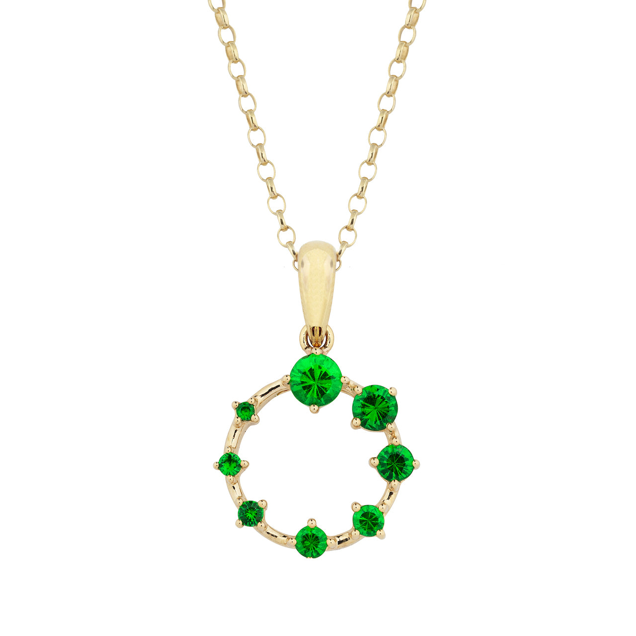 9ct Yellow Gold Eight-Stone Claw-Set Tsavorite Pendant