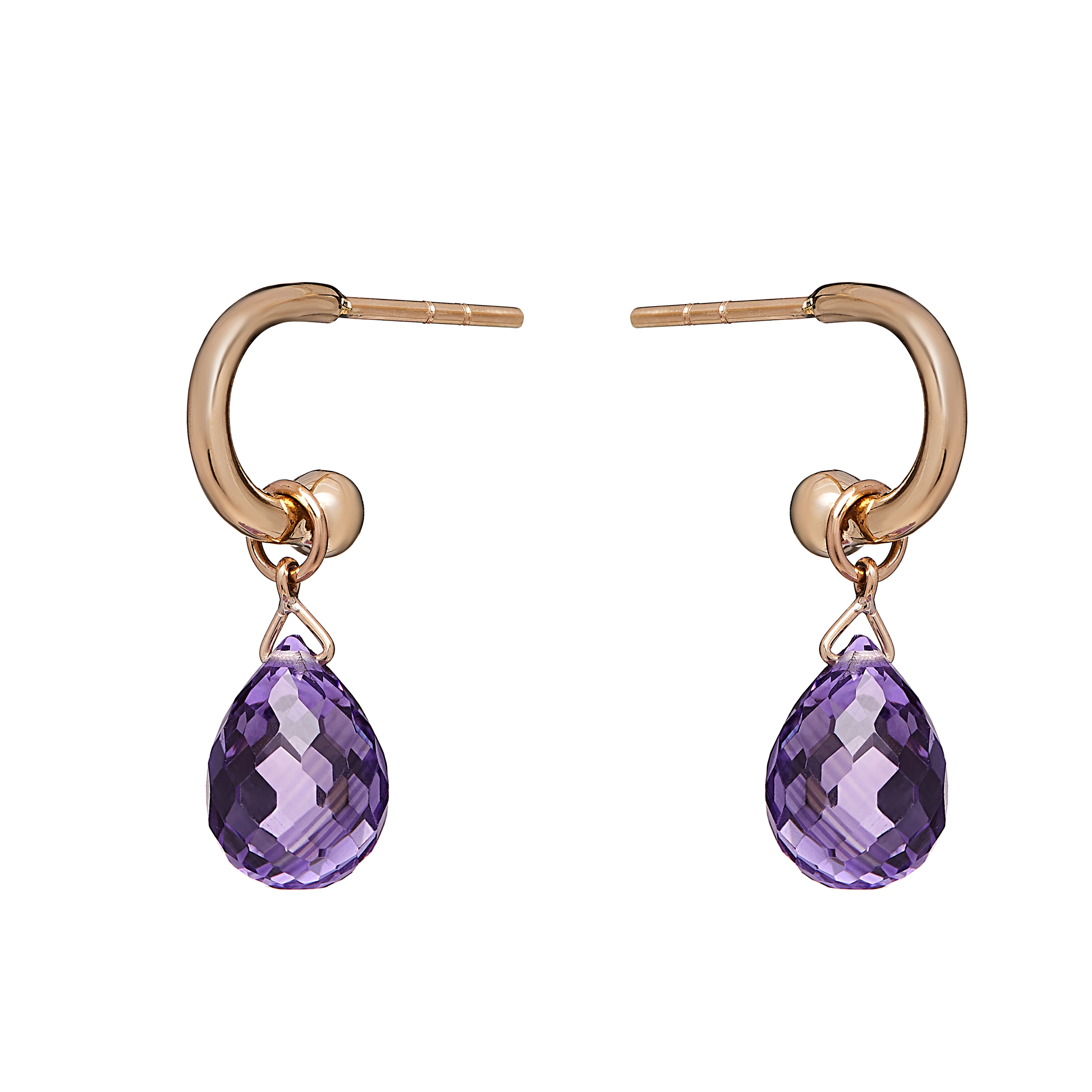 9ct Yellow Gold Earrings with Interchangeable Amethyst Briolette Drops