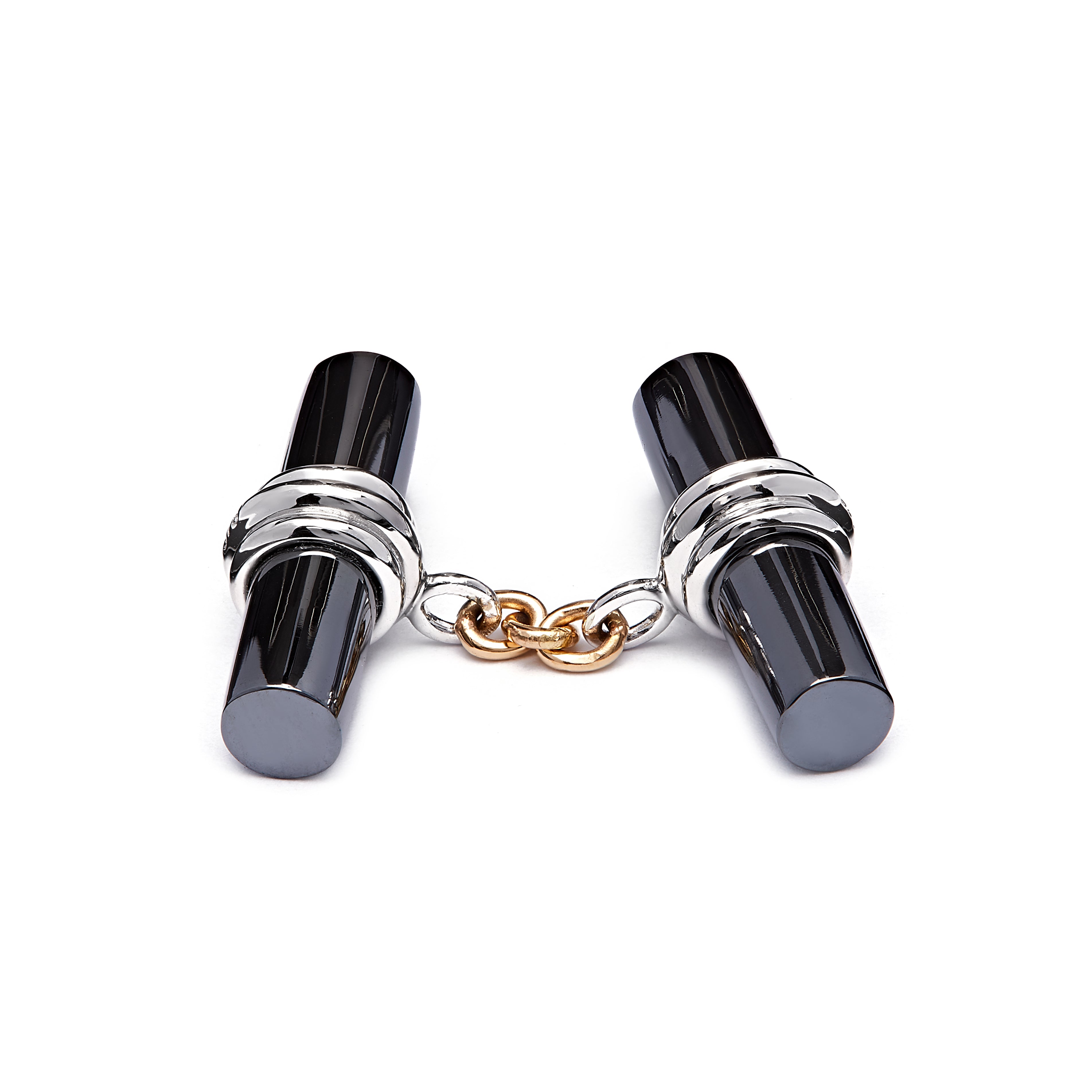 9ct White and Yellow Gold Hematite Bar Cufflinks