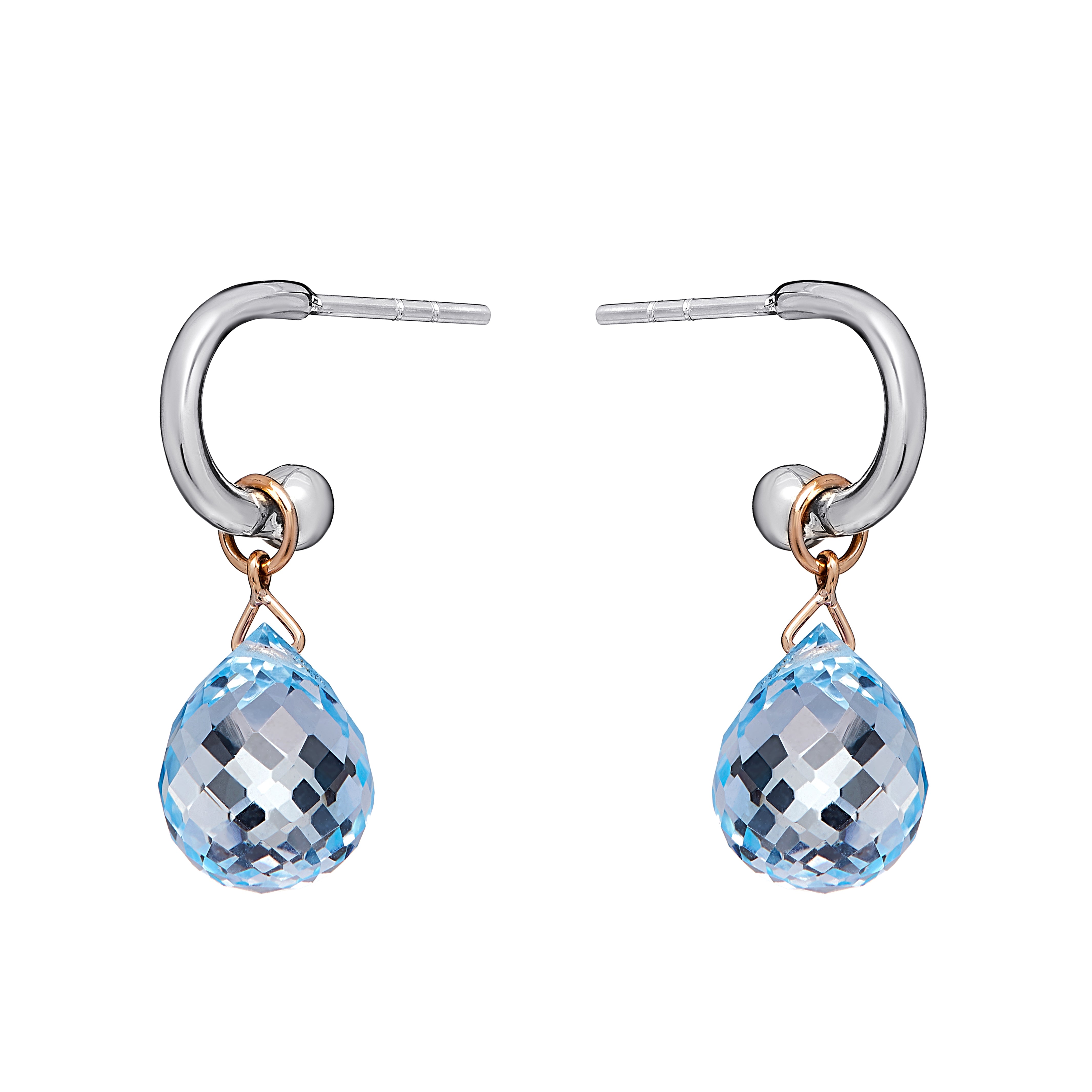 9ct White Gold Hoop Earrings with Detachable Blue Topaz Briolettes