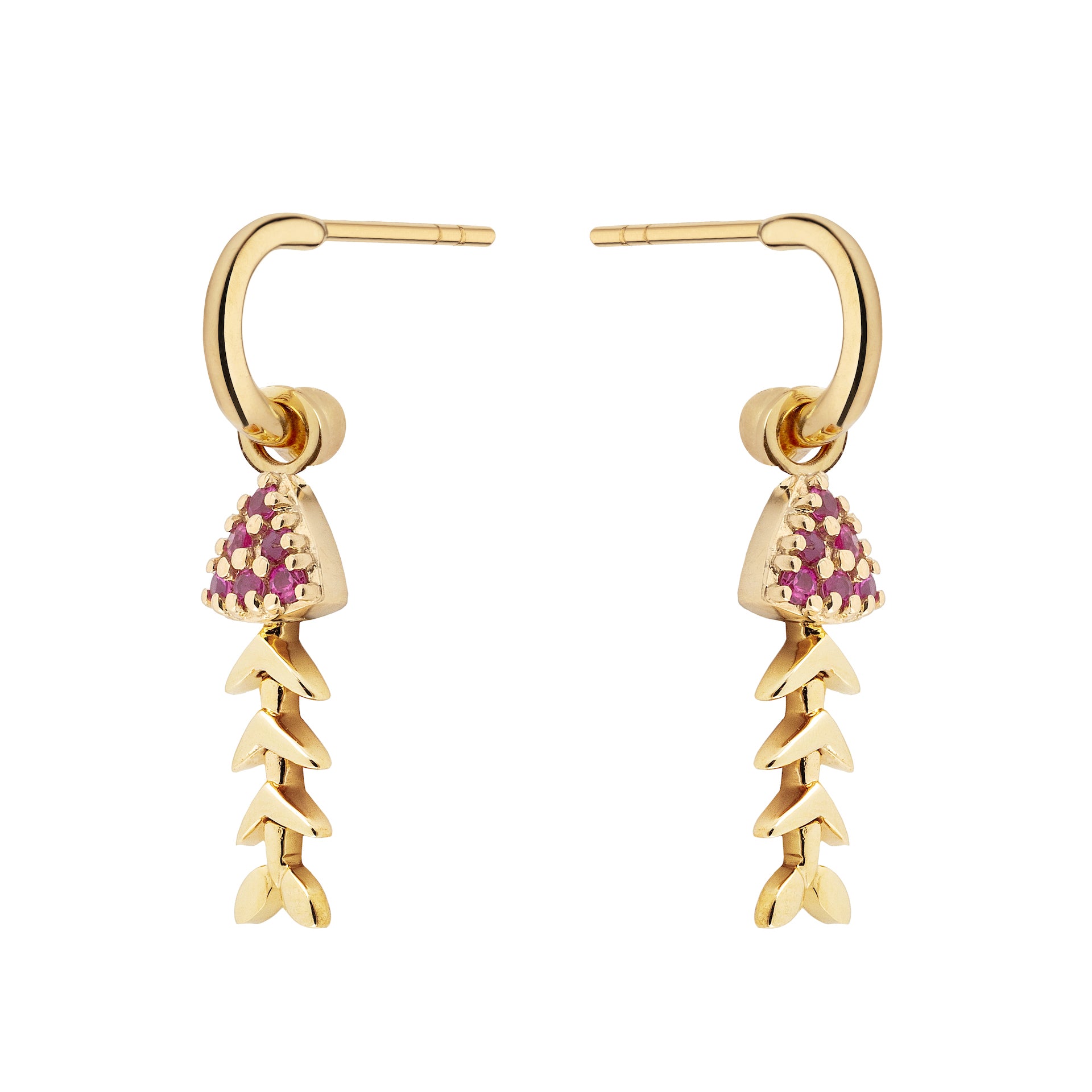 9ct Yellow Gold Fishbone Charms with Pavé-Set Ruby Head