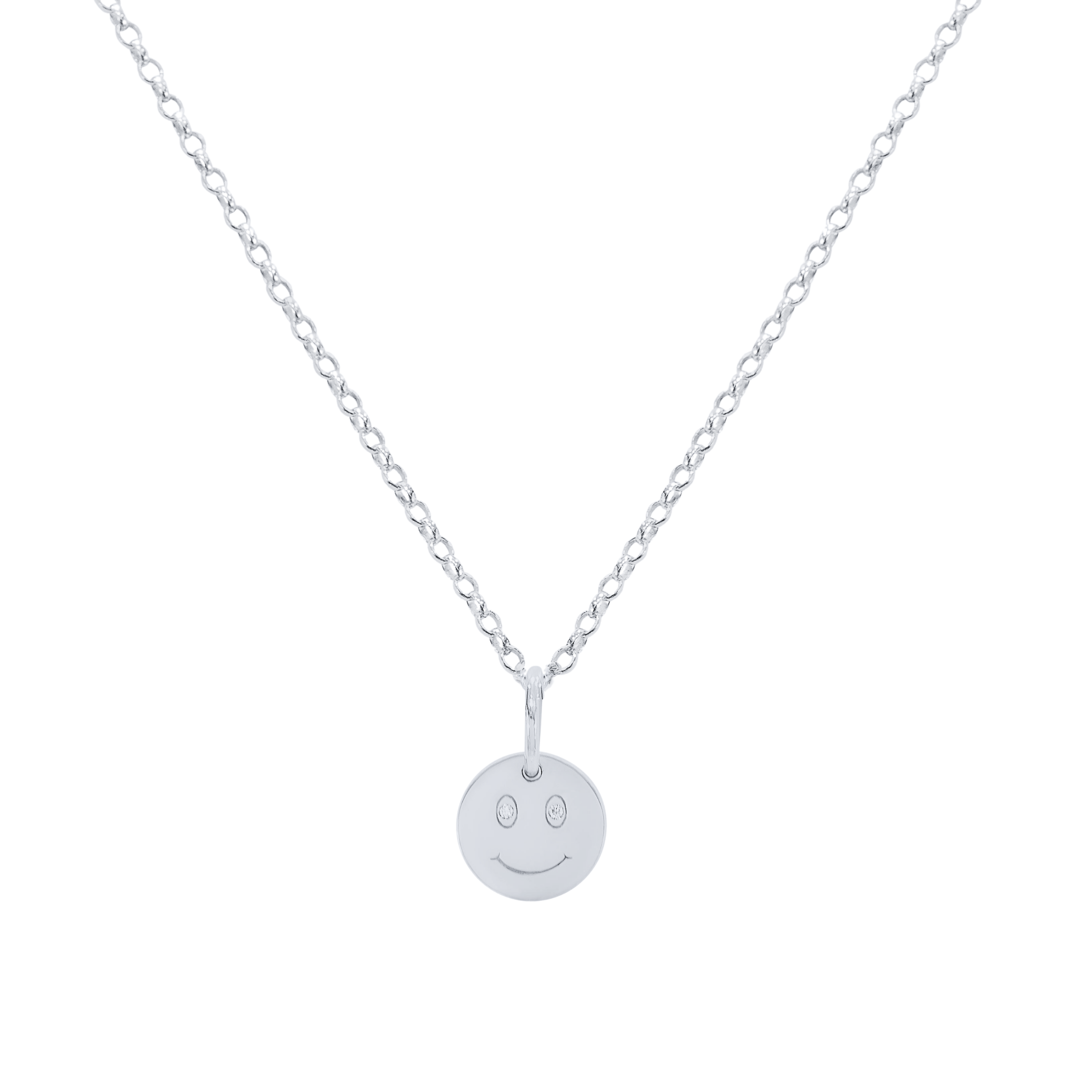 9ct White Gold Smiley Pendant with Diamonds Small/Medium