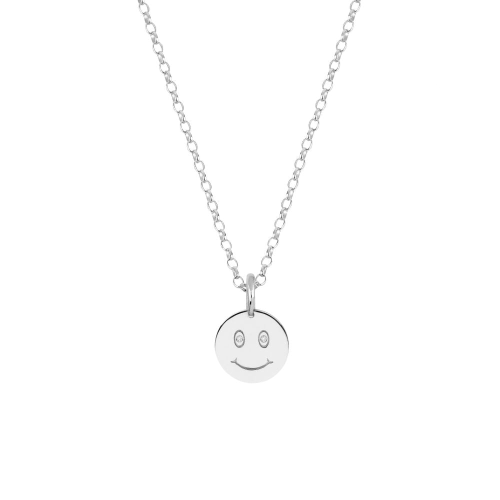 9ct White Gold Smiley Pendant with Diamonds Small/Medium