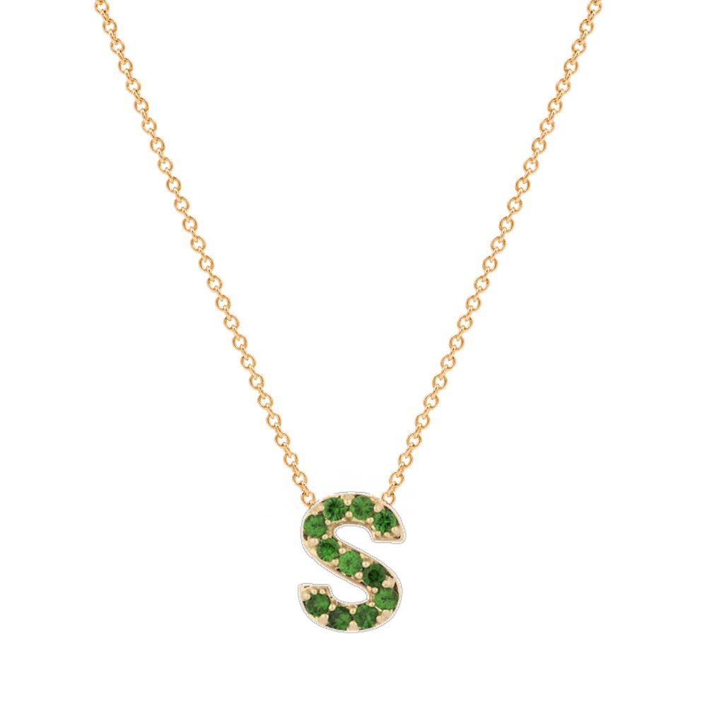 9ct Yellow Gold Pavé-Set Tsavorite Initial Pendant