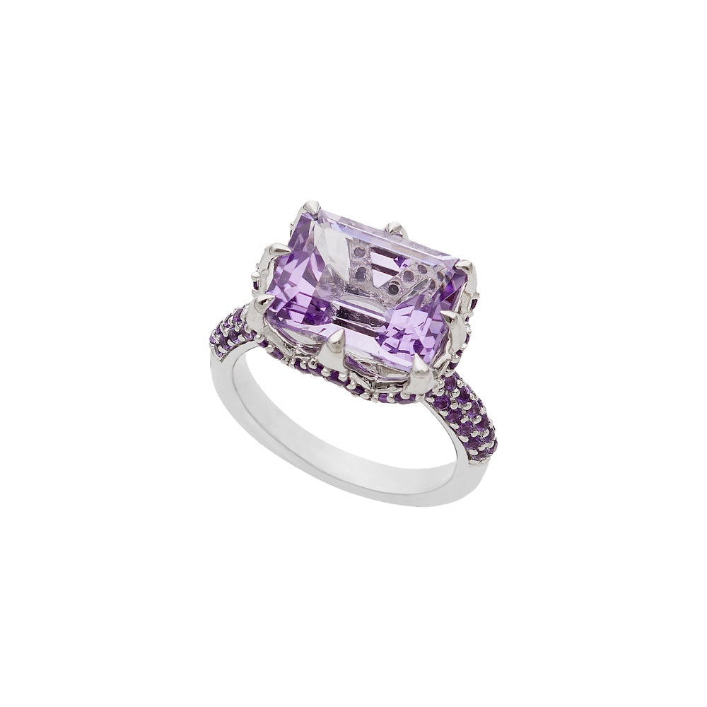 9ct White Gold Claw-Set Pink Amethyst and Pavé-Set Amethyst Cocktail Ring