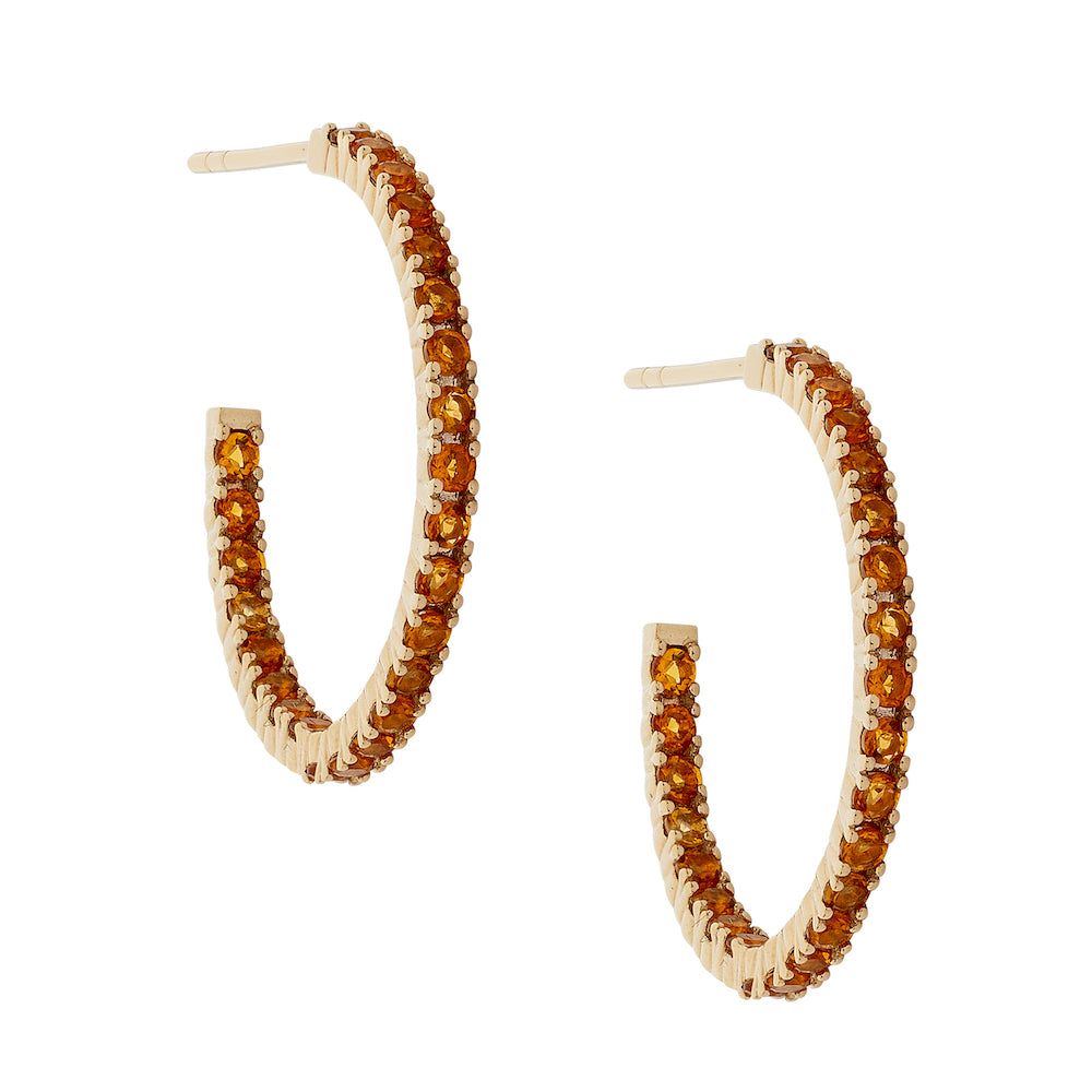 9ct Yellow Gold Three-Quarter Hoops with Pavé-Set Citrine 20mm