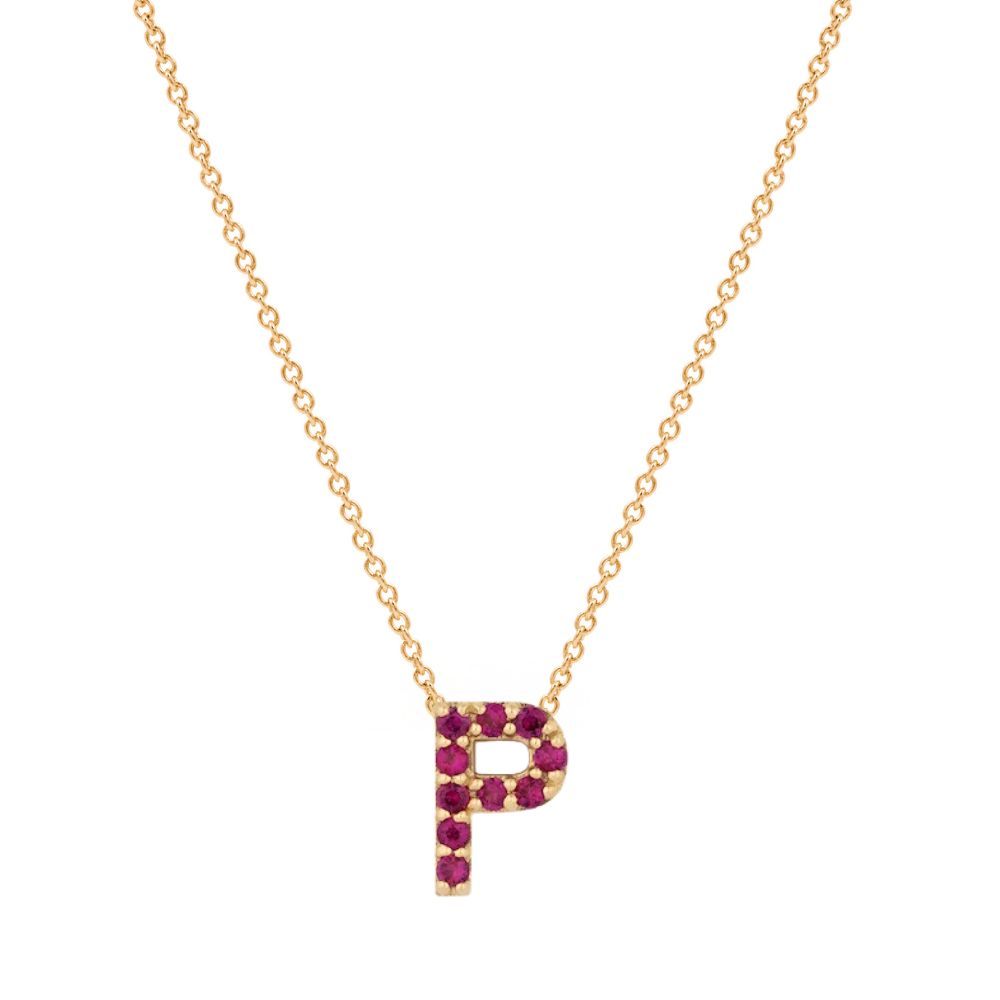 9ct Yellow Gold Pavé-Set Ruby Initial Pendant