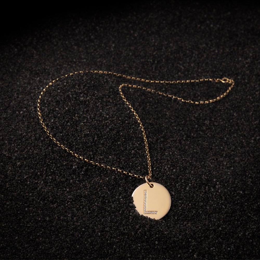 9ct Yellow Gold Diamond Initial Disc Necklace