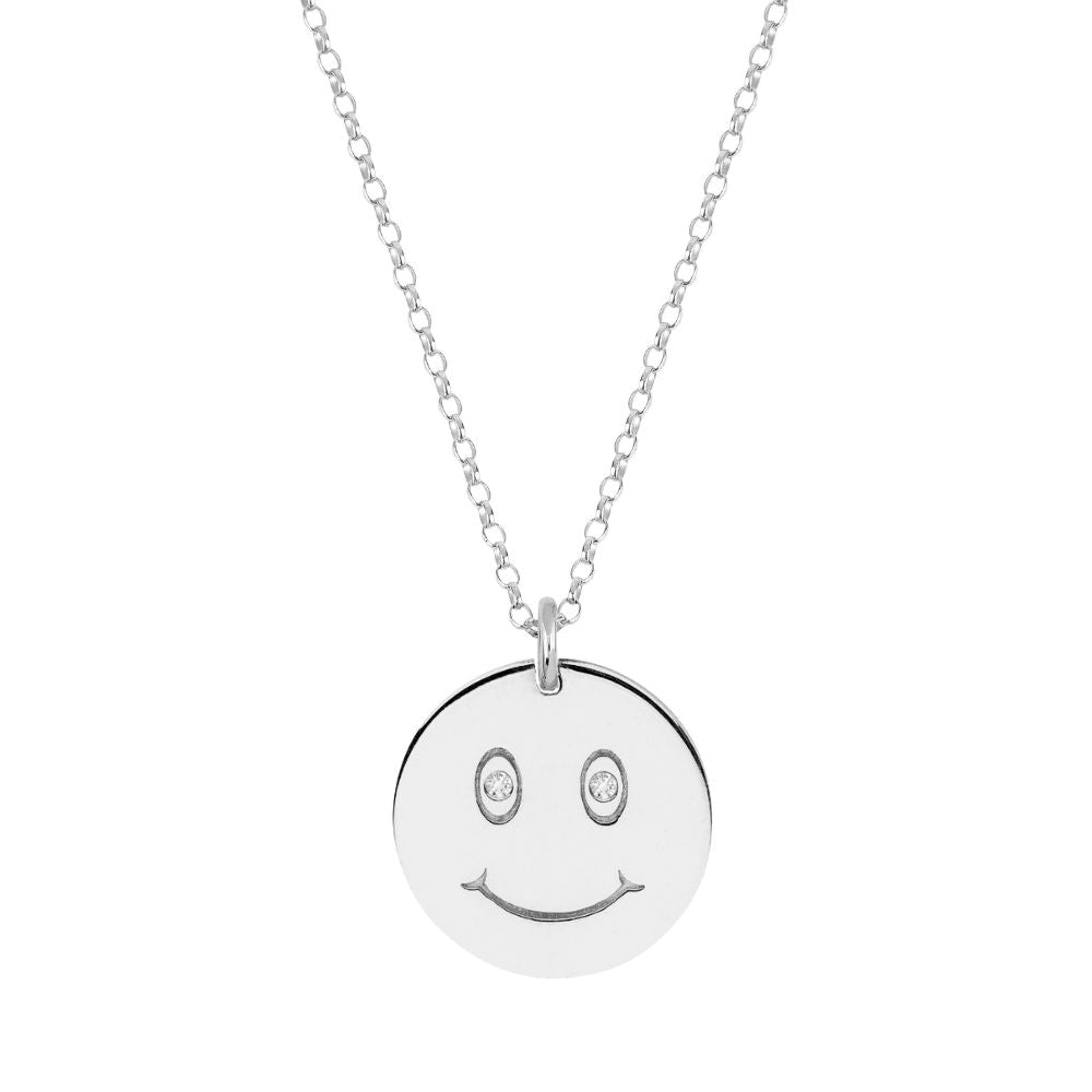 9ct White Gold Smiley Pendant with Diamonds Small/Medium