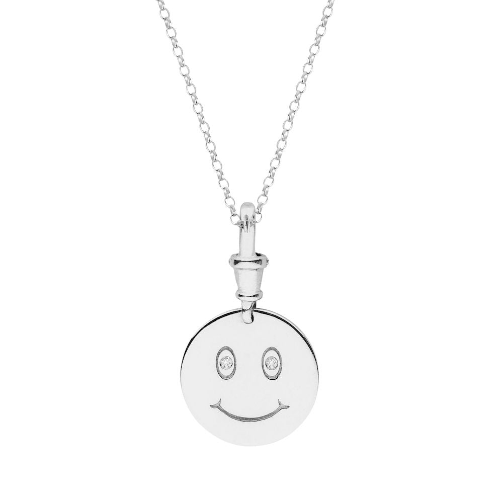 9ct White Gold Smiley Pendant with Diamonds Small/Medium