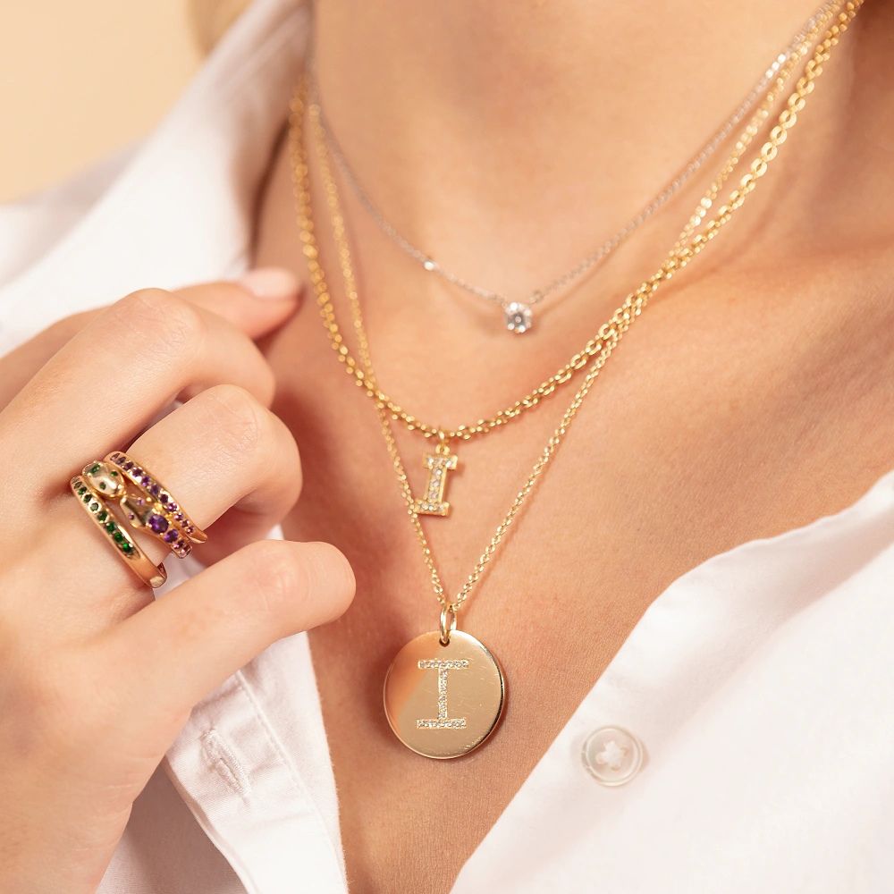9ct Yellow Gold Diamond Initial Disc Necklace