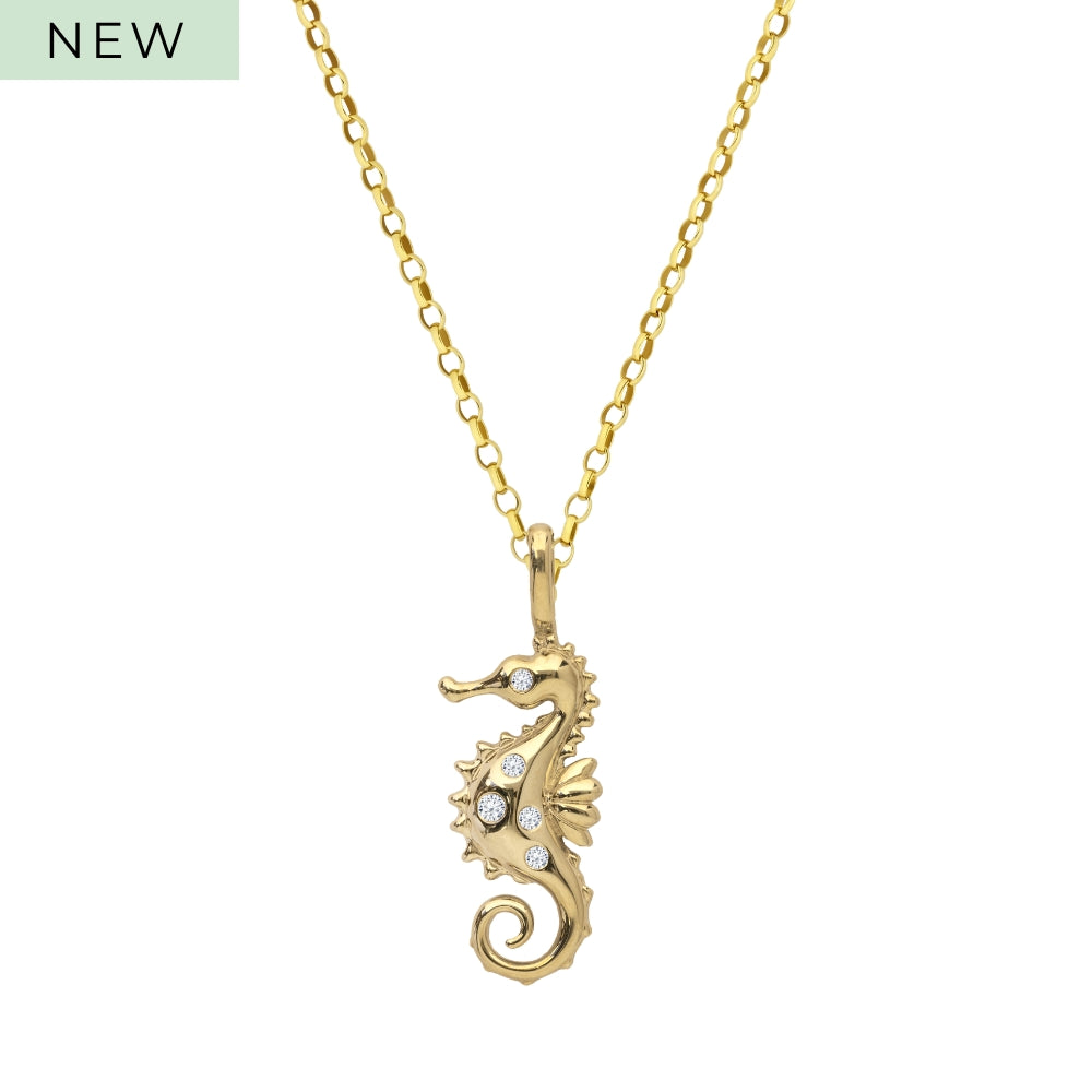 9ct Yellow Gold and Diamond Seahorse Necklace
