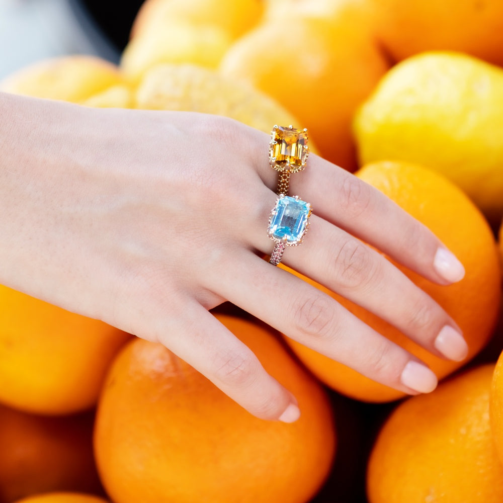 9ct Yellow Gold Claw-Set Citrine and Pavé-Set Madeira Citrine Cocktail Ring