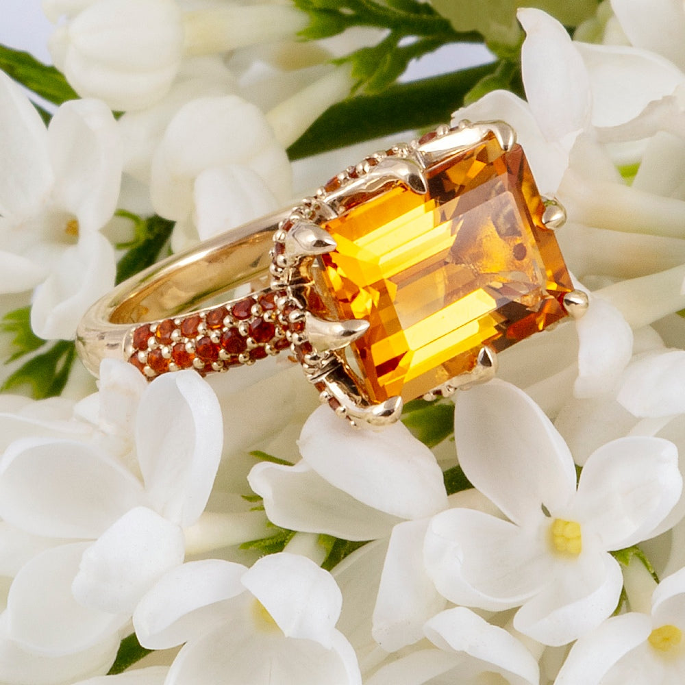 9ct Yellow Gold Claw-Set Citrine and Pavé-Set Madeira Citrine Cocktail Ring