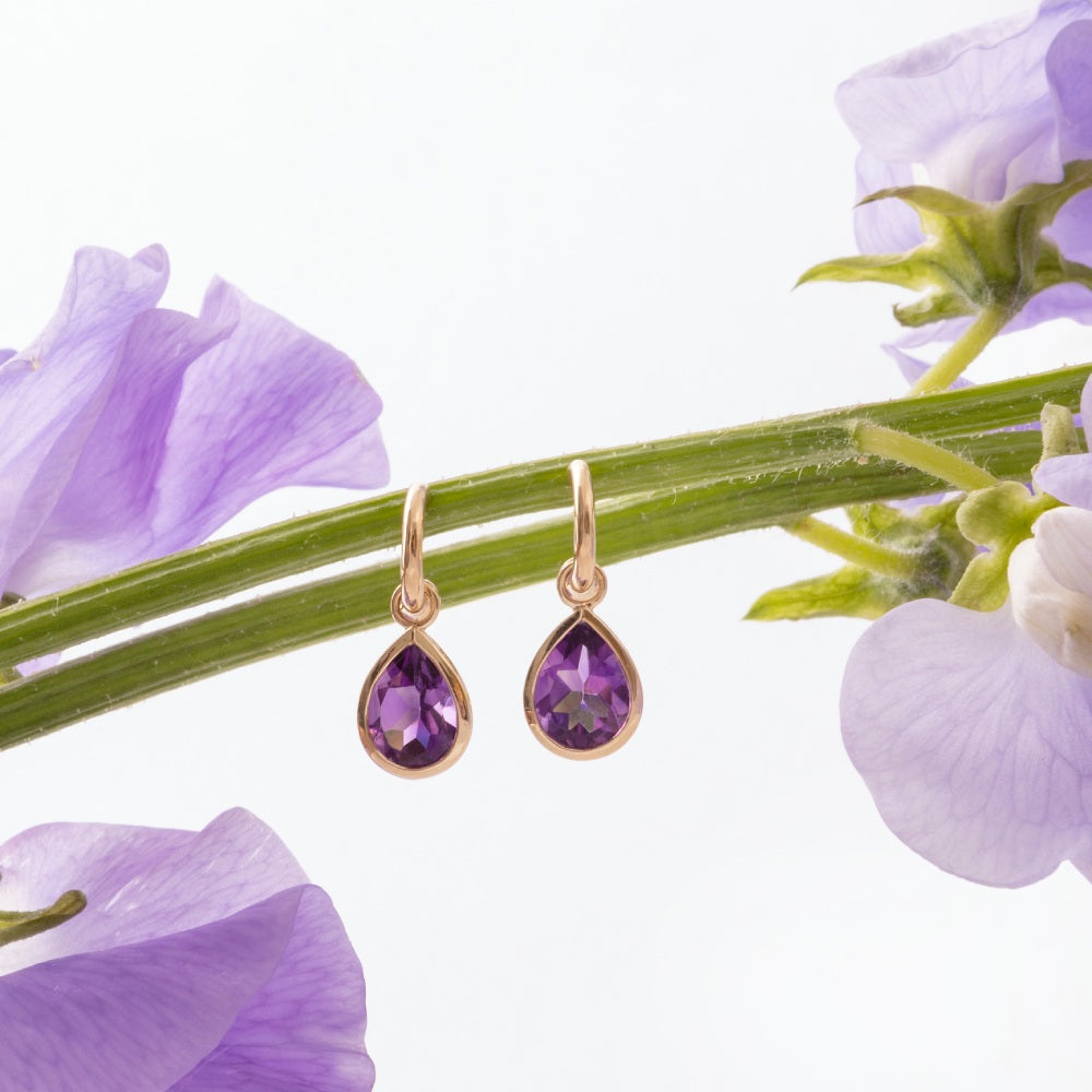 9ct Yellow Gold Hoop Earrings with Detachable Amethyst Pear Drops