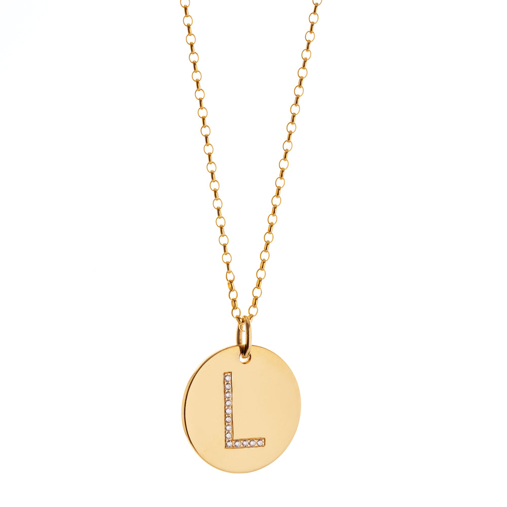 9ct Yellow Gold Disc Pendant with Diamond-Set Personalised Initial