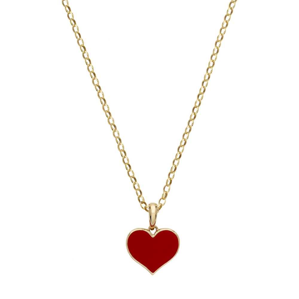 9ct Yellow Gold Red Enamelled Heart Pendant (Single Loop)