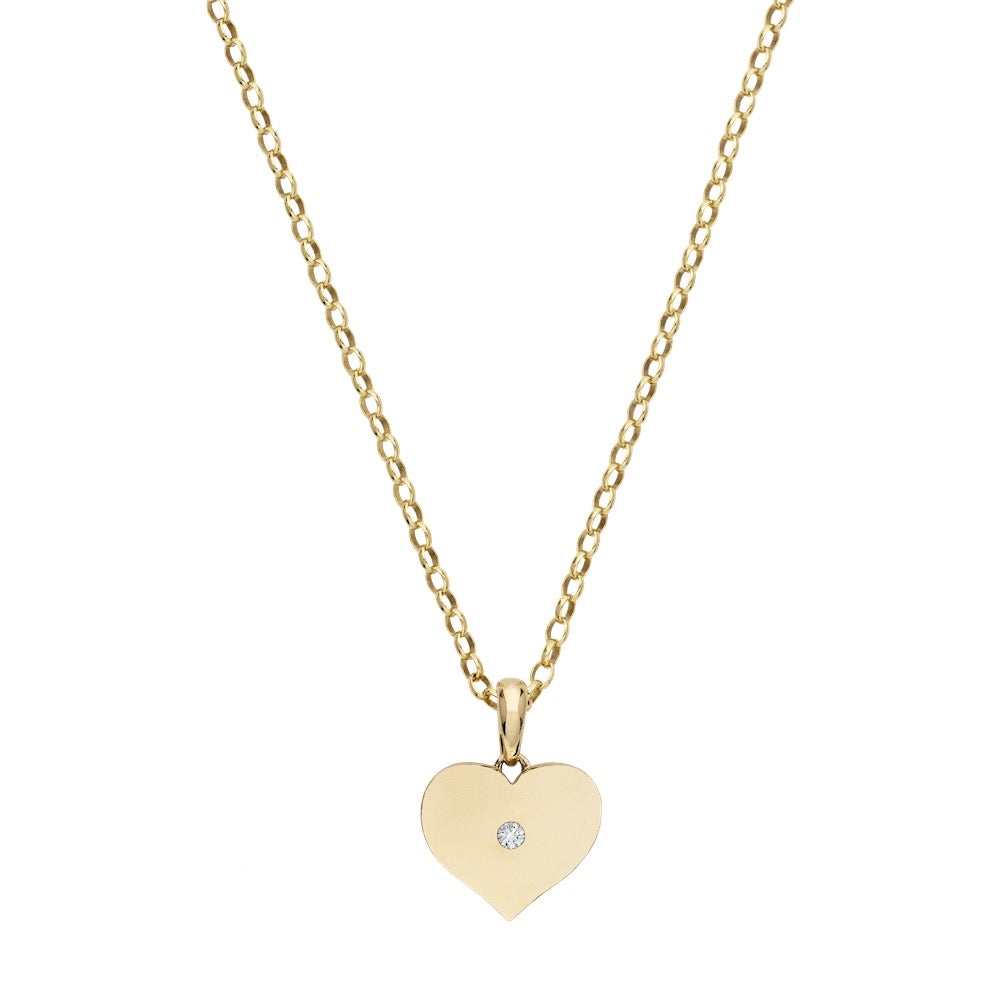 9ct Yellow Gold Plain Heart Pendant with Diamond (Single Loop)