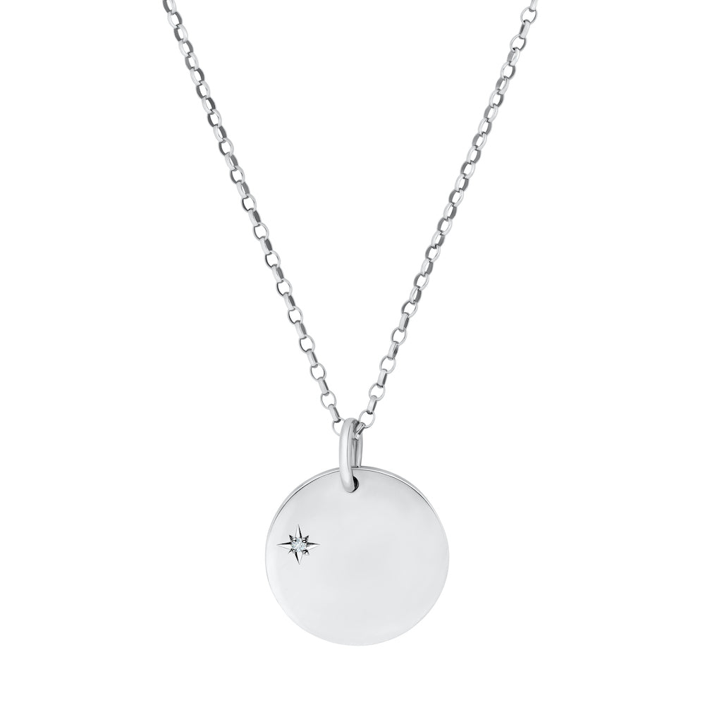 9ct White Gold Disc Pendant with Birthstone Star