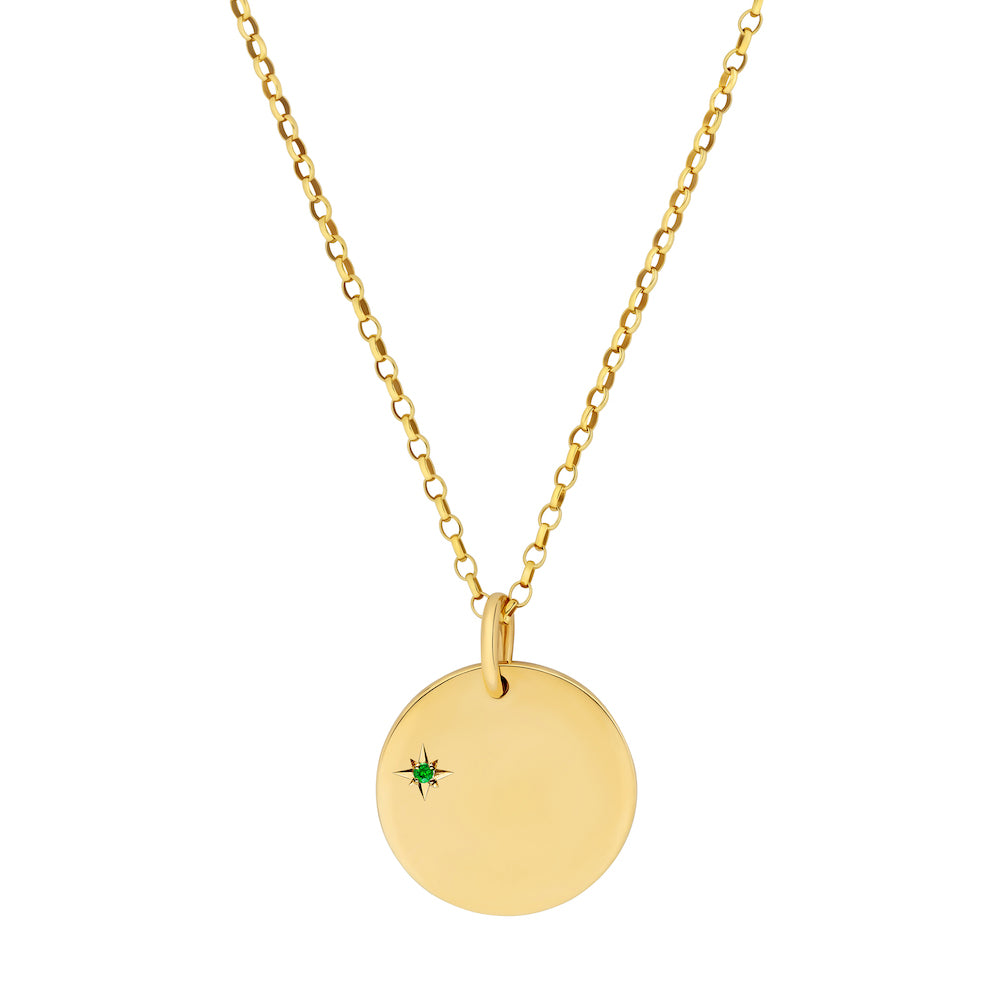 9ct Yellow Gold Disc Pendant with Birthstone Star