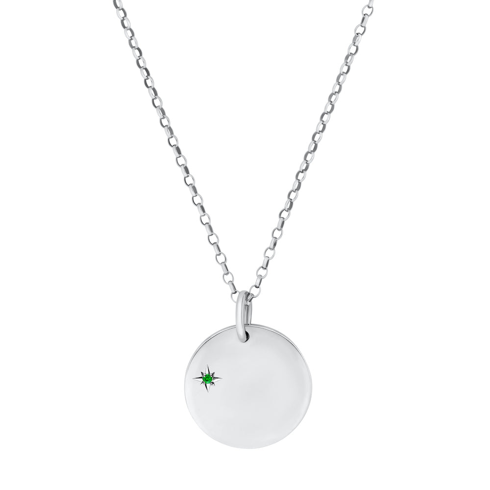 9ct White Gold Disc Pendant with Birthstone Star