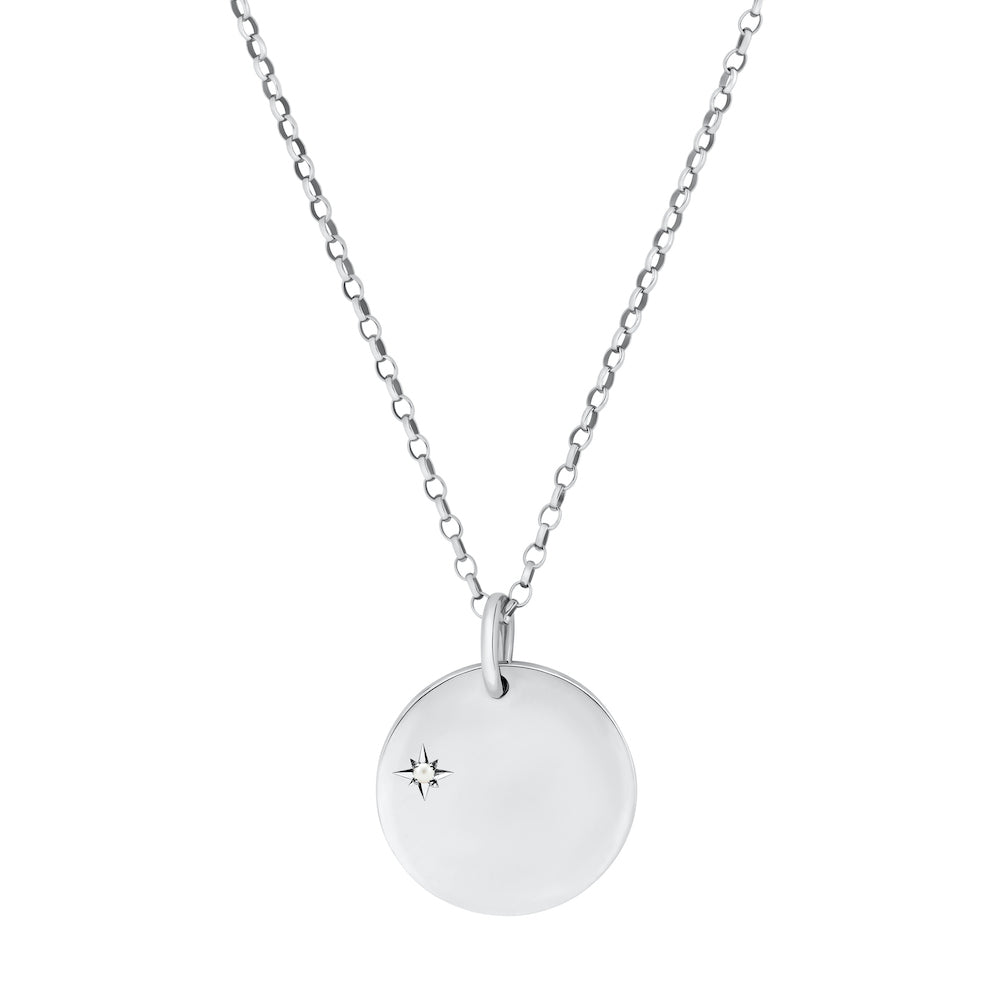 9ct White Gold Disc Pendant with Birthstone Star