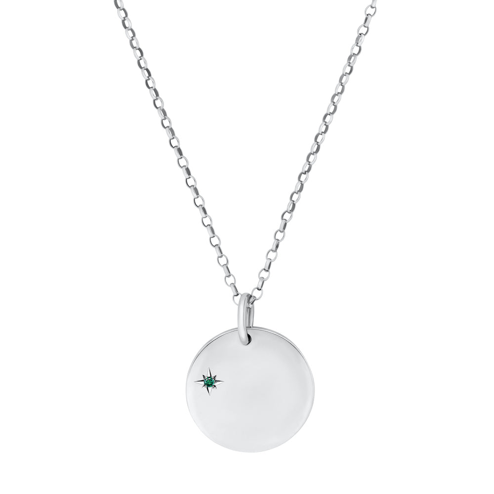 9ct White Gold Disc Pendant with Birthstone Star