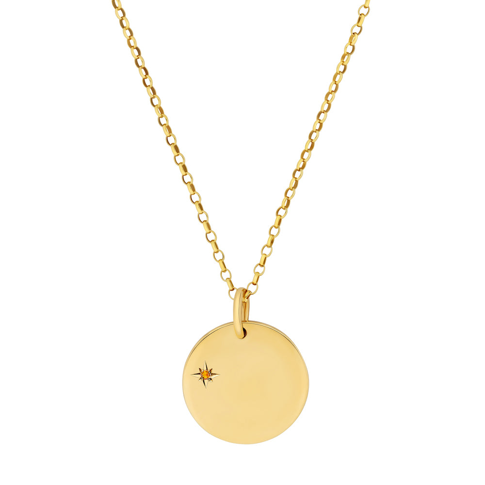 9ct Yellow Gold Disc Pendant with Birthstone Star