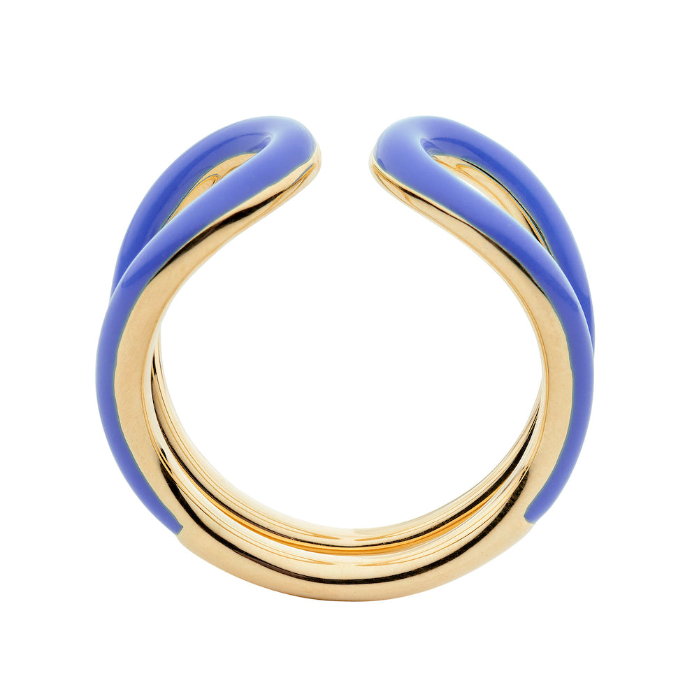 9ct Yellow Gold Oval Ring with Blue Enamel